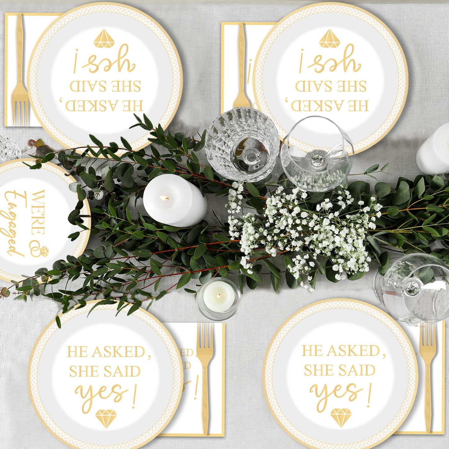 Justforjoyful 96Pcs Happy Engagement Party Supplies – She Said Yes Tableware Set for 24