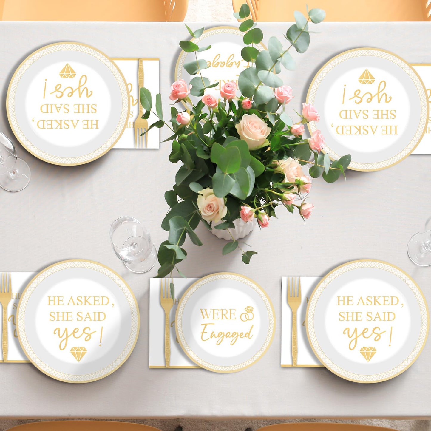 Justforjoyful 96Pcs Happy Engagement Party Supplies – She Said Yes Tableware Set for 24