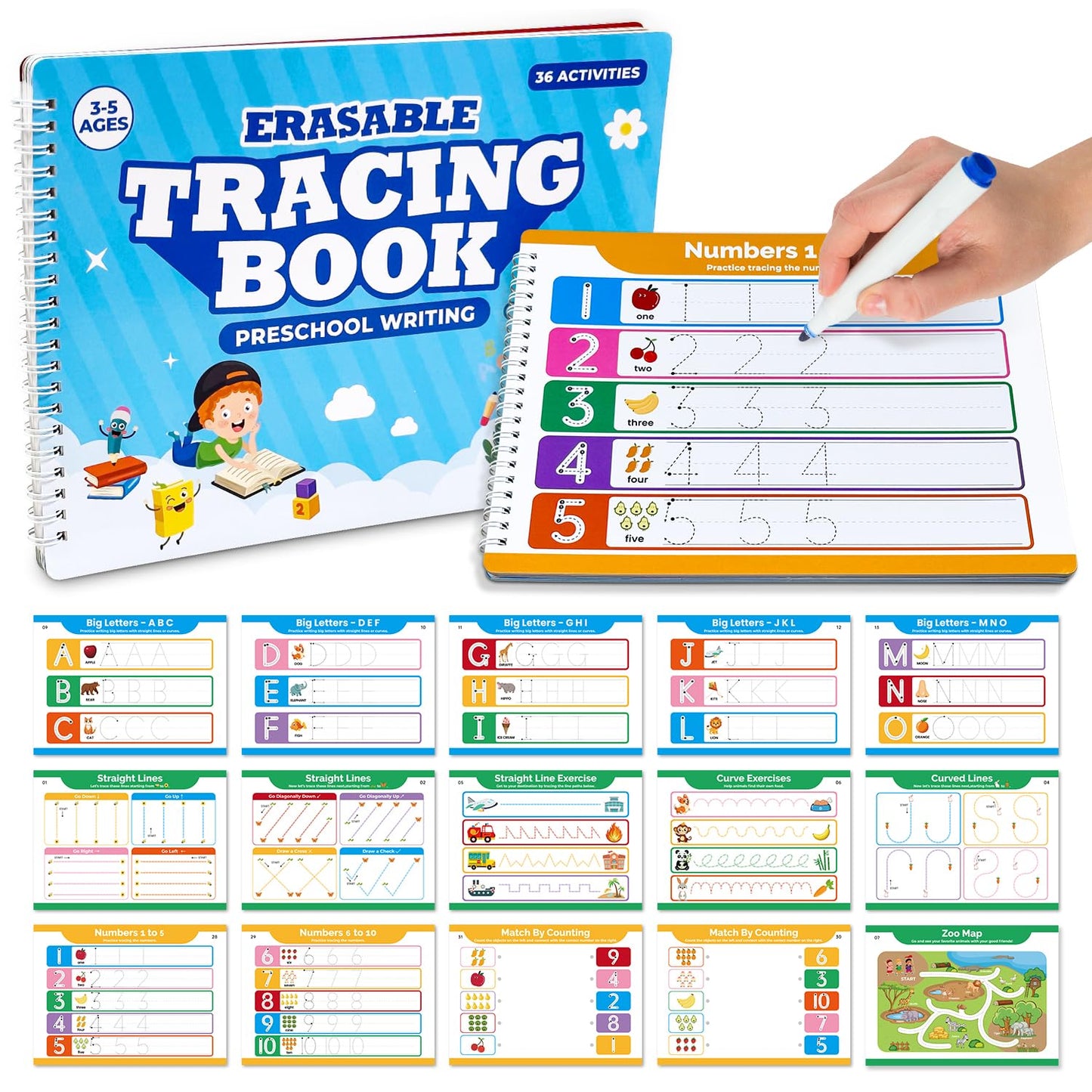 Justification leftBC Preschool Dry Erase Workbook – A-Z Tracing, Shapes & Lines for Ages 3-5