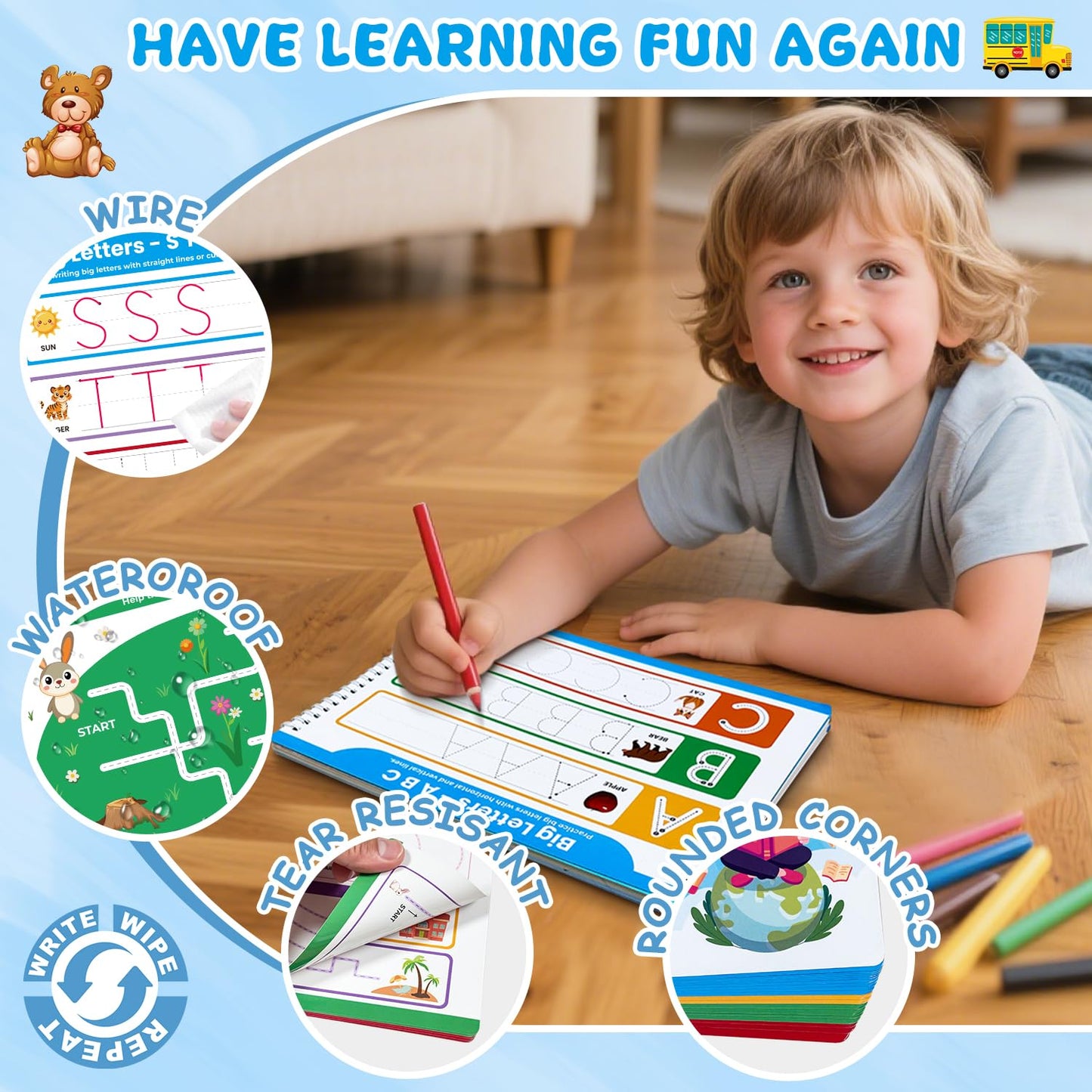 Justification leftBC Preschool Dry Erase Workbook – A-Z Tracing, Shapes & Lines for Ages 3-5