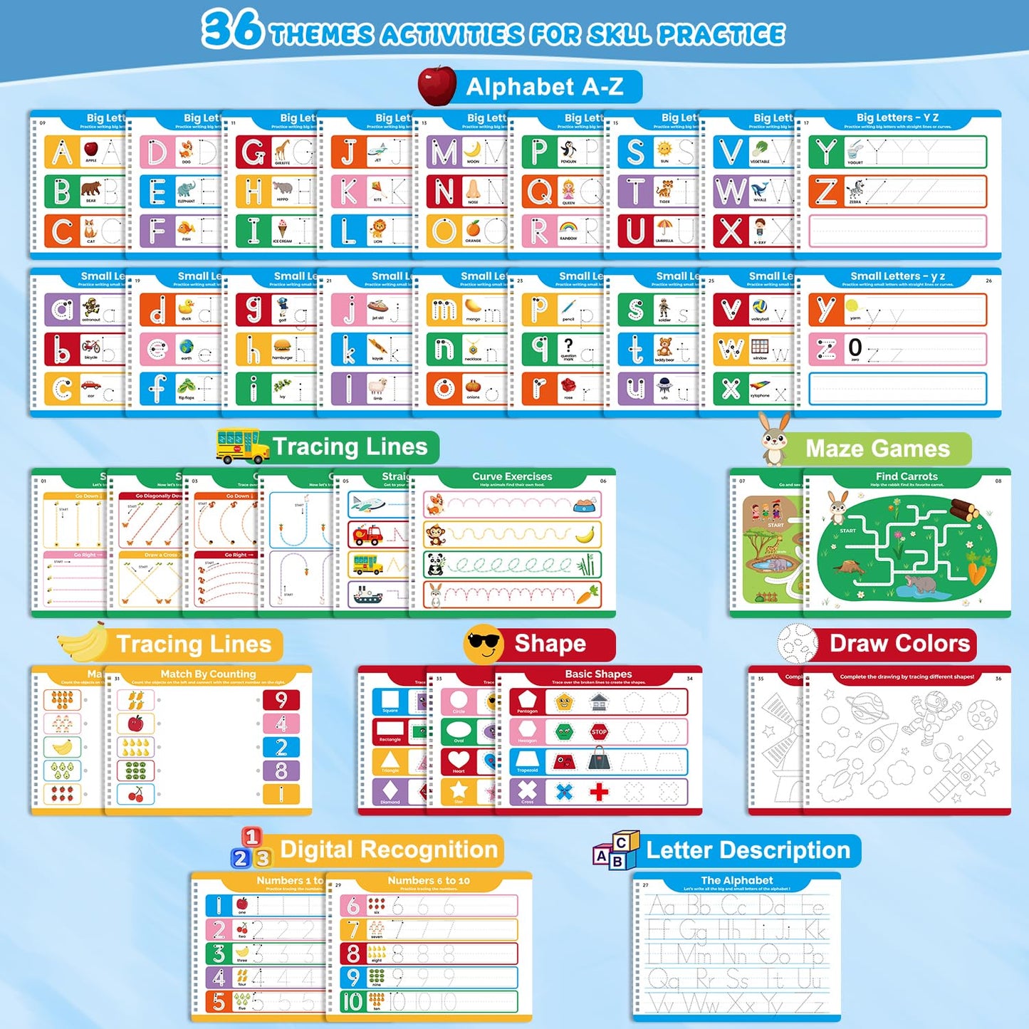 Justification leftBC Preschool Dry Erase Workbook – A-Z Tracing, Shapes & Lines for Ages 3-5