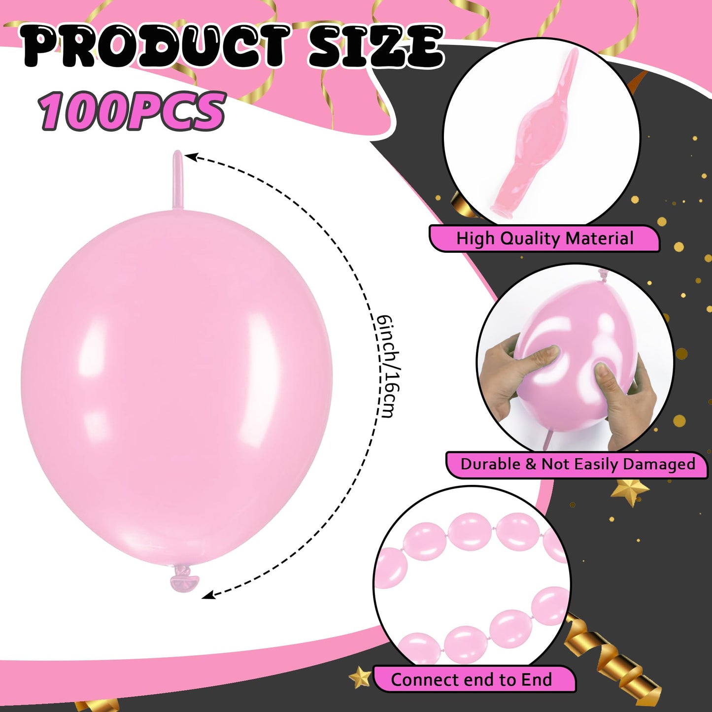 JUSTOTRY Link Balloons 6 Inch - 100 Pcs Quick Link Balloon Set (Baby Pink)