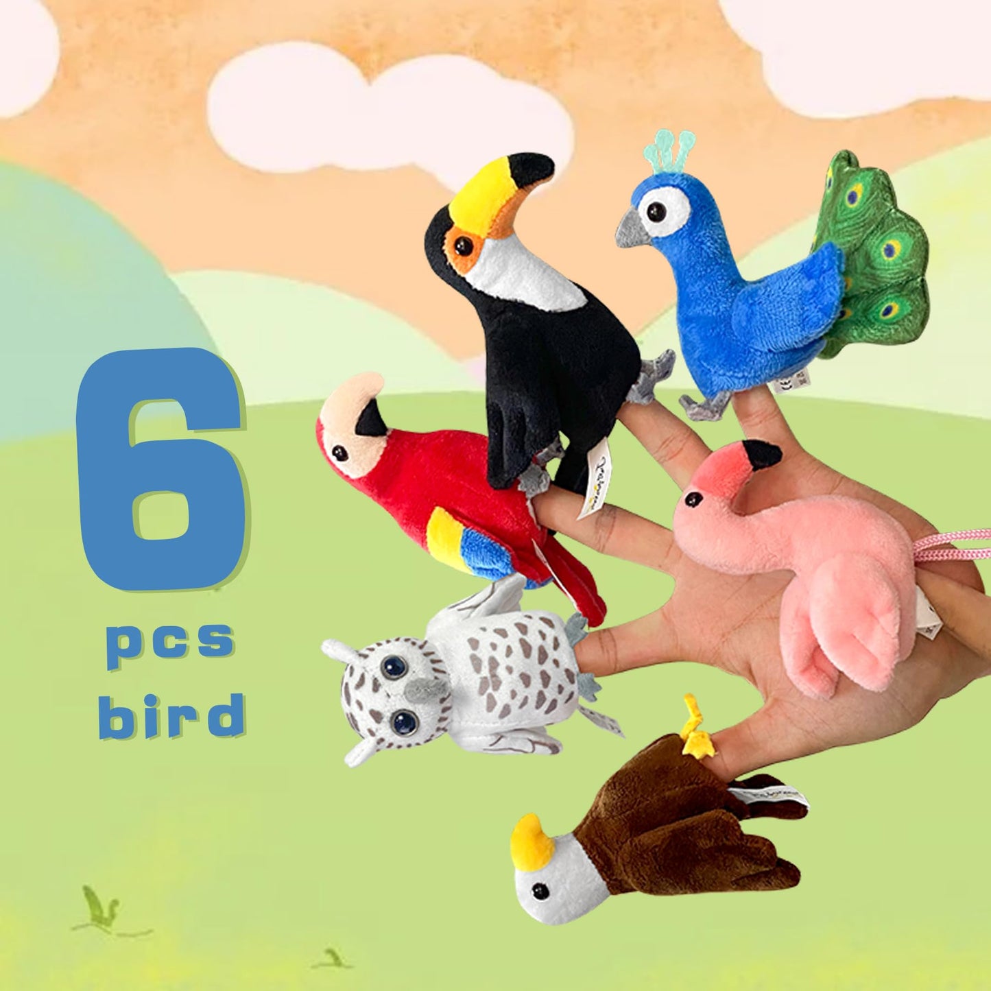 JUSTQUNSEEN 6pcs Bird Finger Puppets Set – Cute Animal Puppets for Storytelling & Role-Play