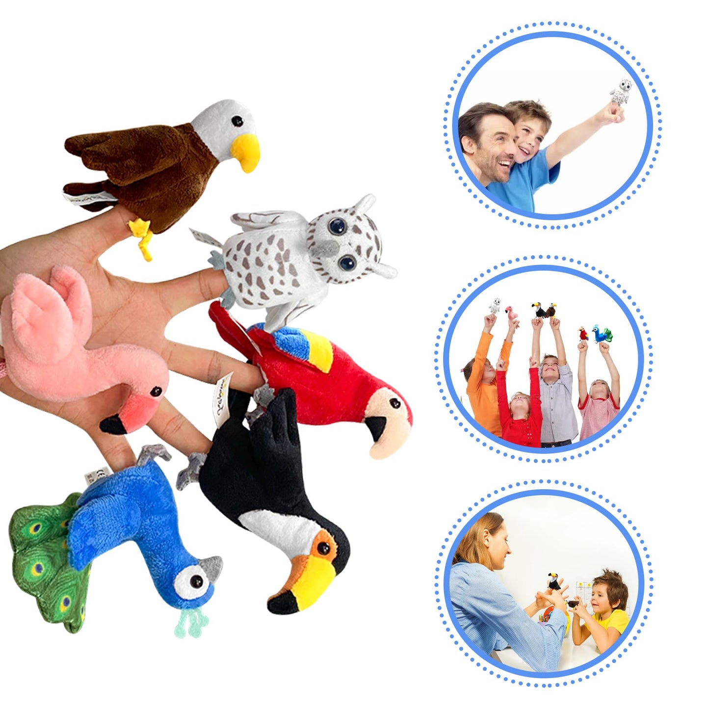 JUSTQUNSEEN 6pcs Bird Finger Puppets Set – Cute Animal Puppets for Storytelling & Role-Play