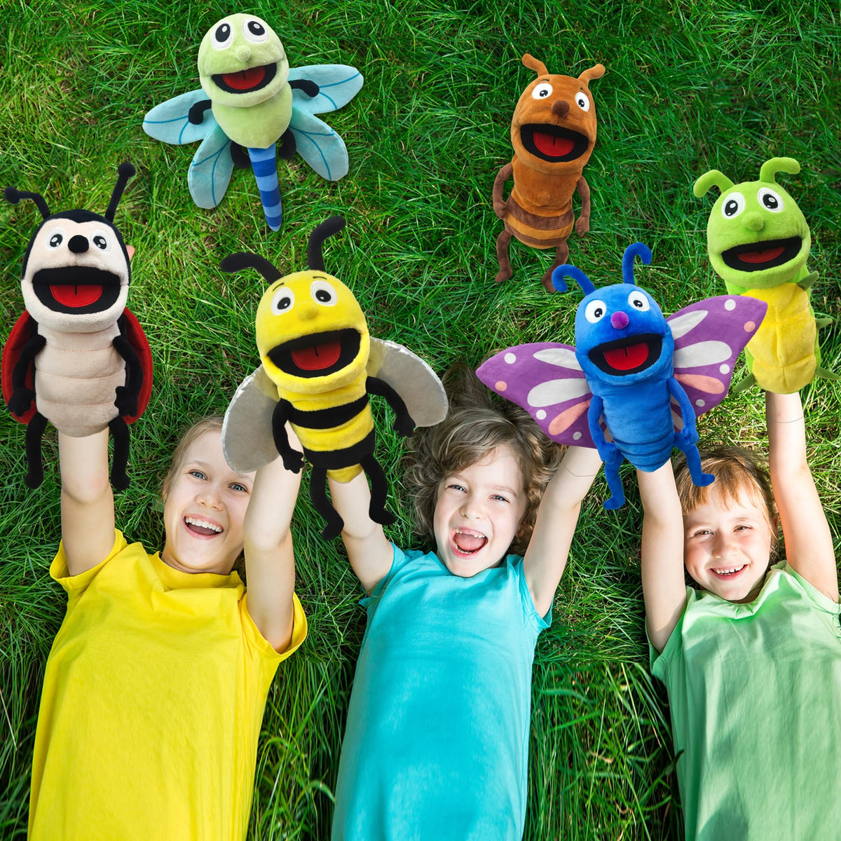 JUSTQUNSEEN Hand Puppet 13-Inch Plush Insect Puppets – Moveable Mouth for Kids