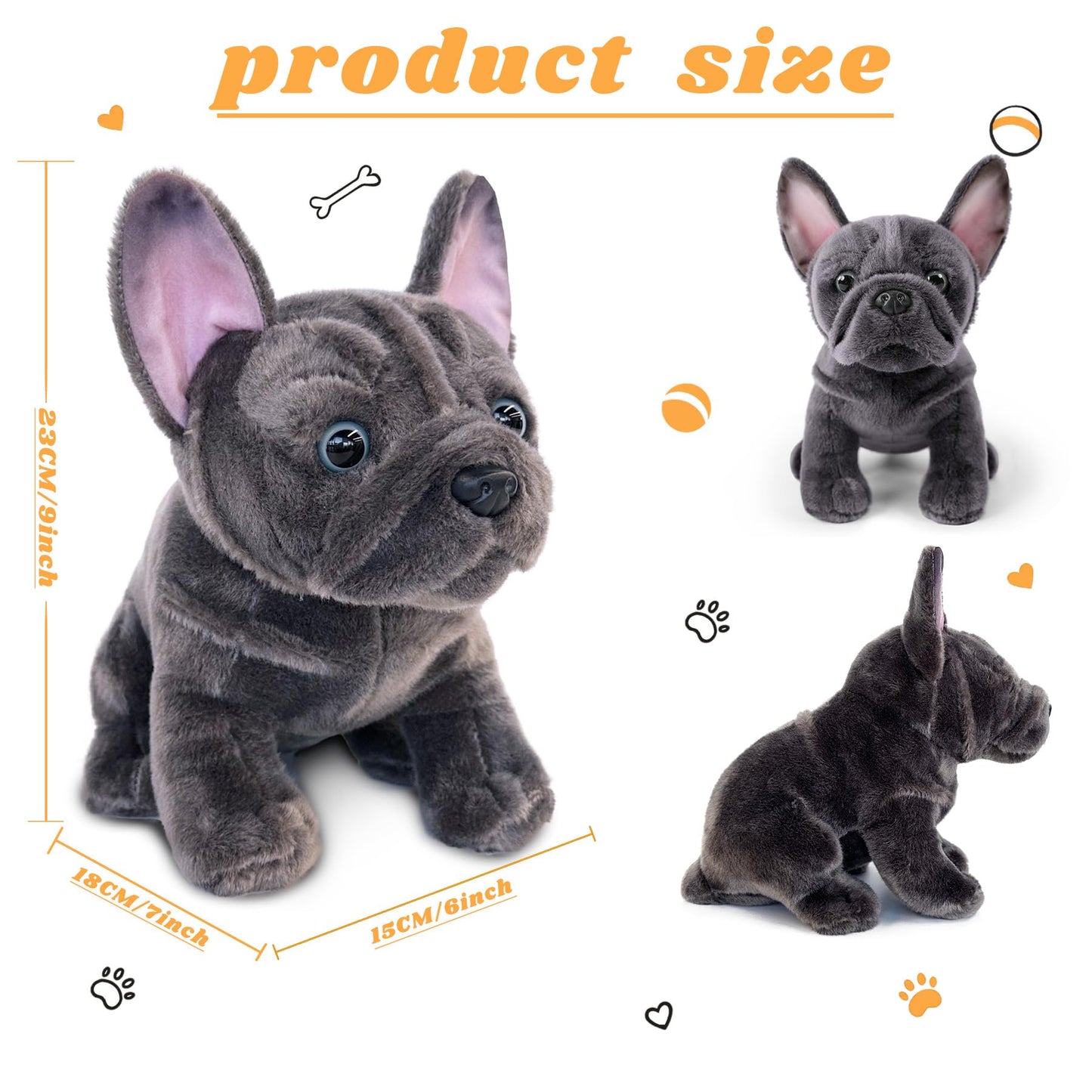 JUSTQUNSEEN Bulldog Stuffed Animal — Realistic 9-Inch Plush Dog for Kids, Soft, Washable, Huggable