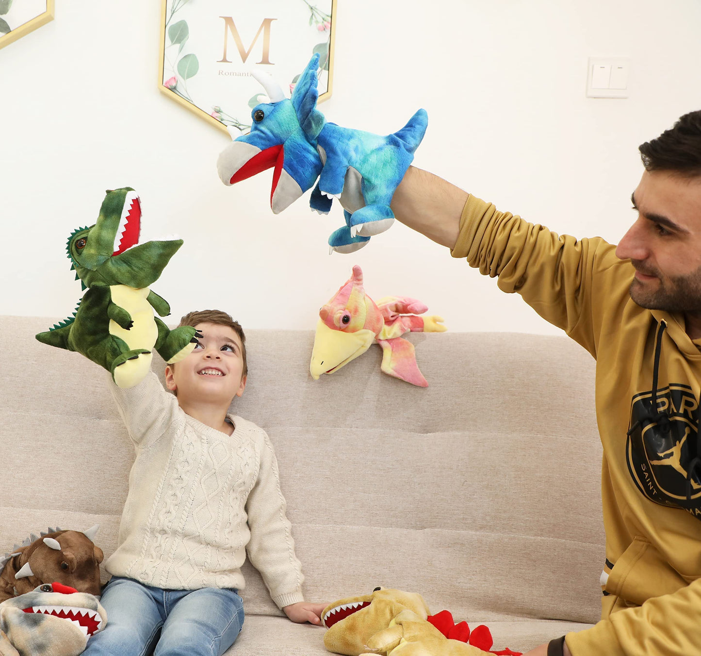 JUSTQUNSEEN Dinosaur Hand Puppets for Kids – Plush Puppet Toys