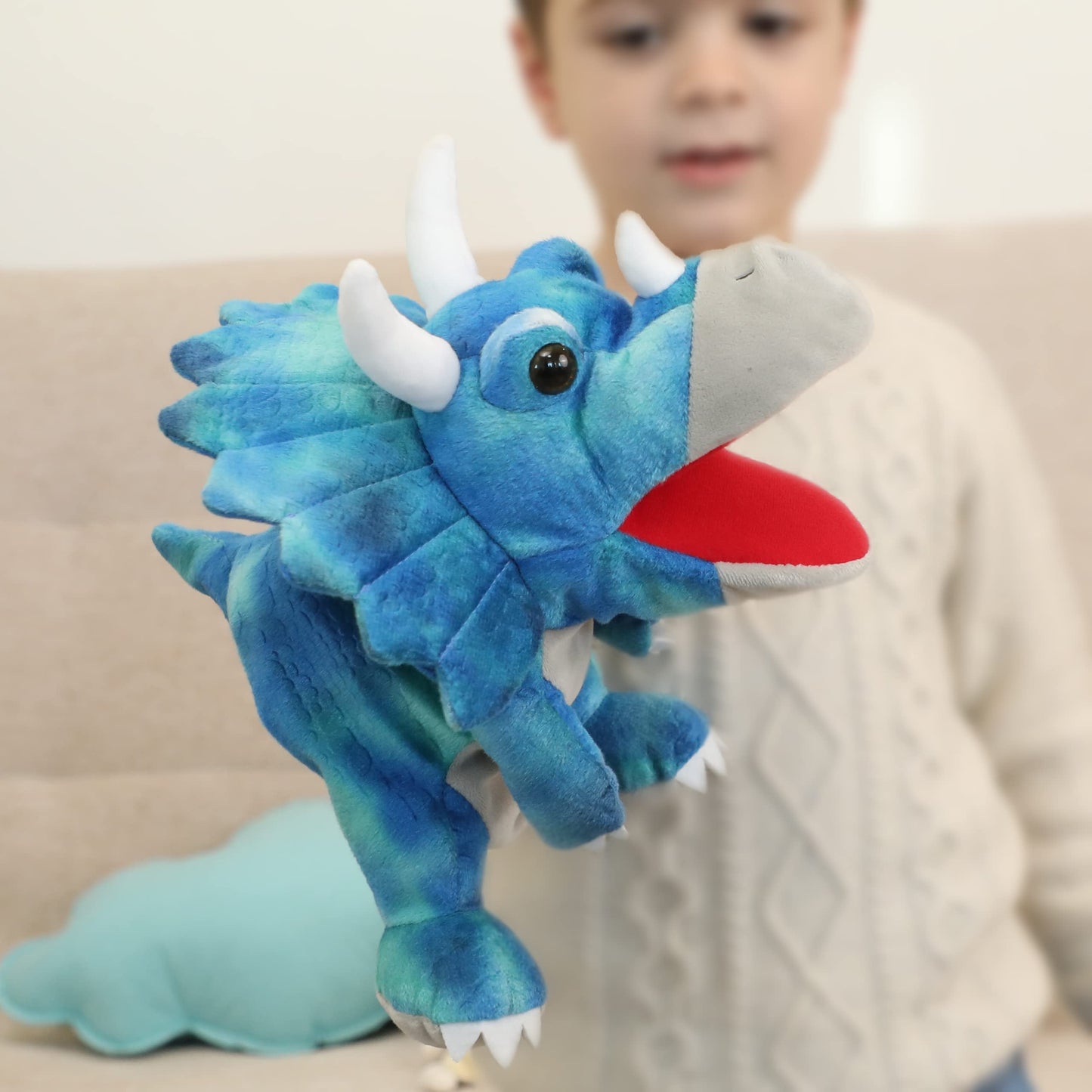 JUSTQUNSEEN Dinosaur Hand Puppets for Kids – Colorful Plush Puppets for Role Play