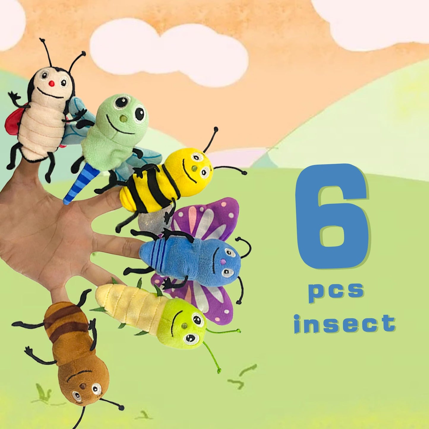 JUSTQUNSEEN 6pcs Insect Finger Puppet Set – Mini Hand Puppets for Storytelling and Role-Play
