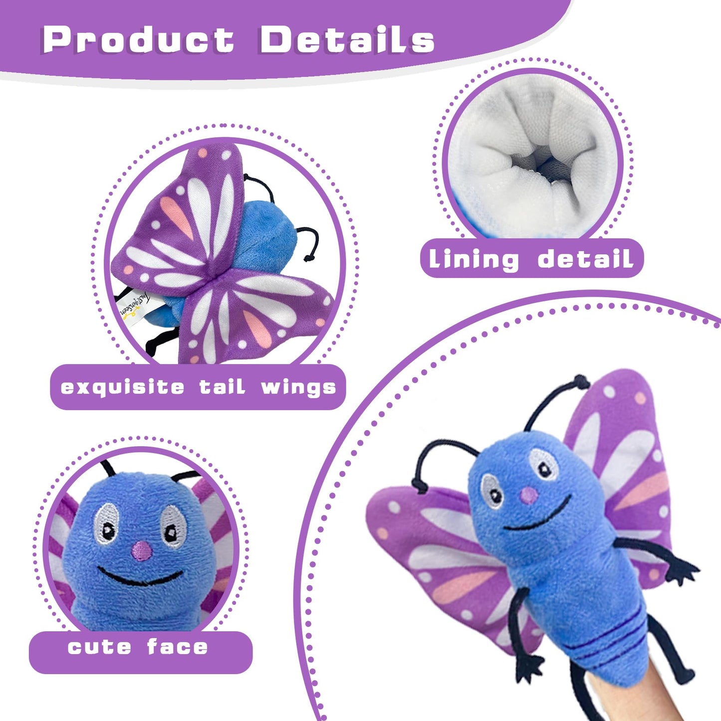 JUSTQUNSEEN 6pcs Insect Finger Puppet Set – Mini Hand Puppets for Storytelling and Role-Play