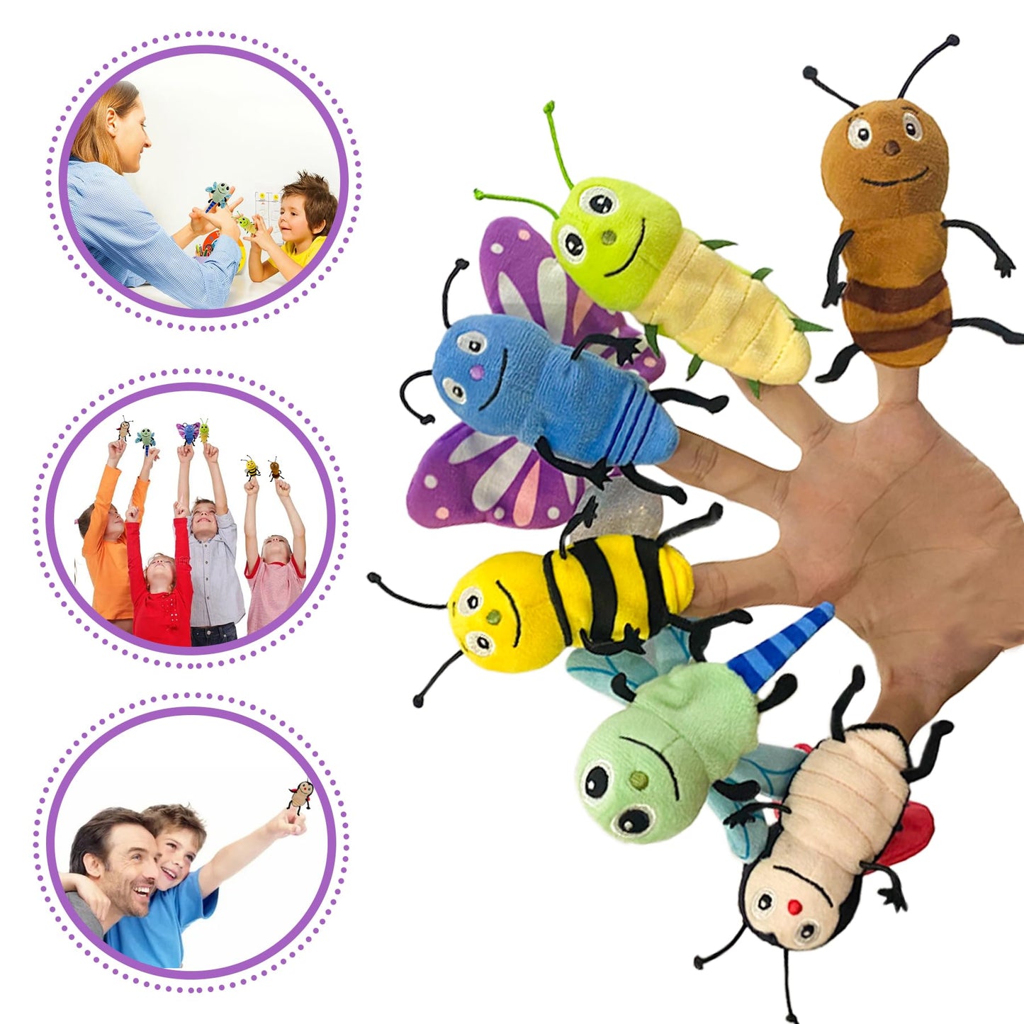JUSTQUNSEEN 6pcs Insect Finger Puppet Set – Mini Hand Puppets for Storytelling and Role-Play