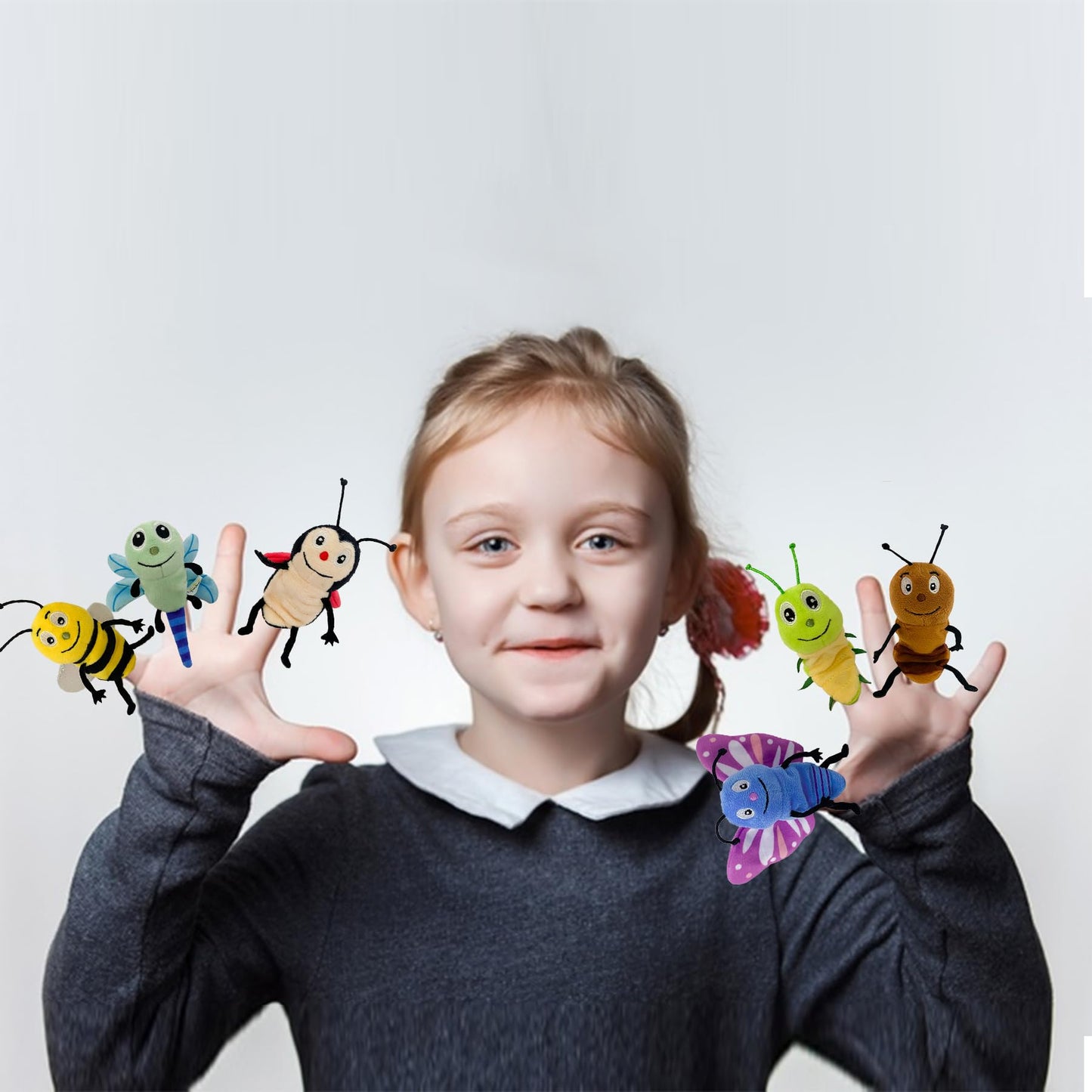 JUSTQUNSEEN 6pcs Insect Finger Puppet Set – Mini Hand Puppets for Storytelling and Role-Play