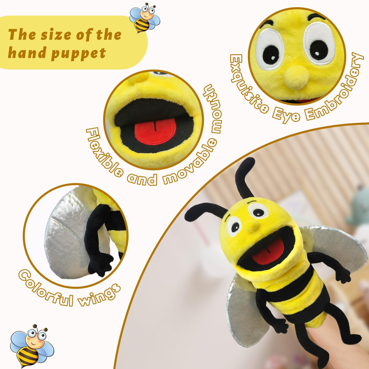 JUSTQUNSEEN Hand Puppet 13-Inch Plush Insect Puppets – Moveable Mouth for Kids