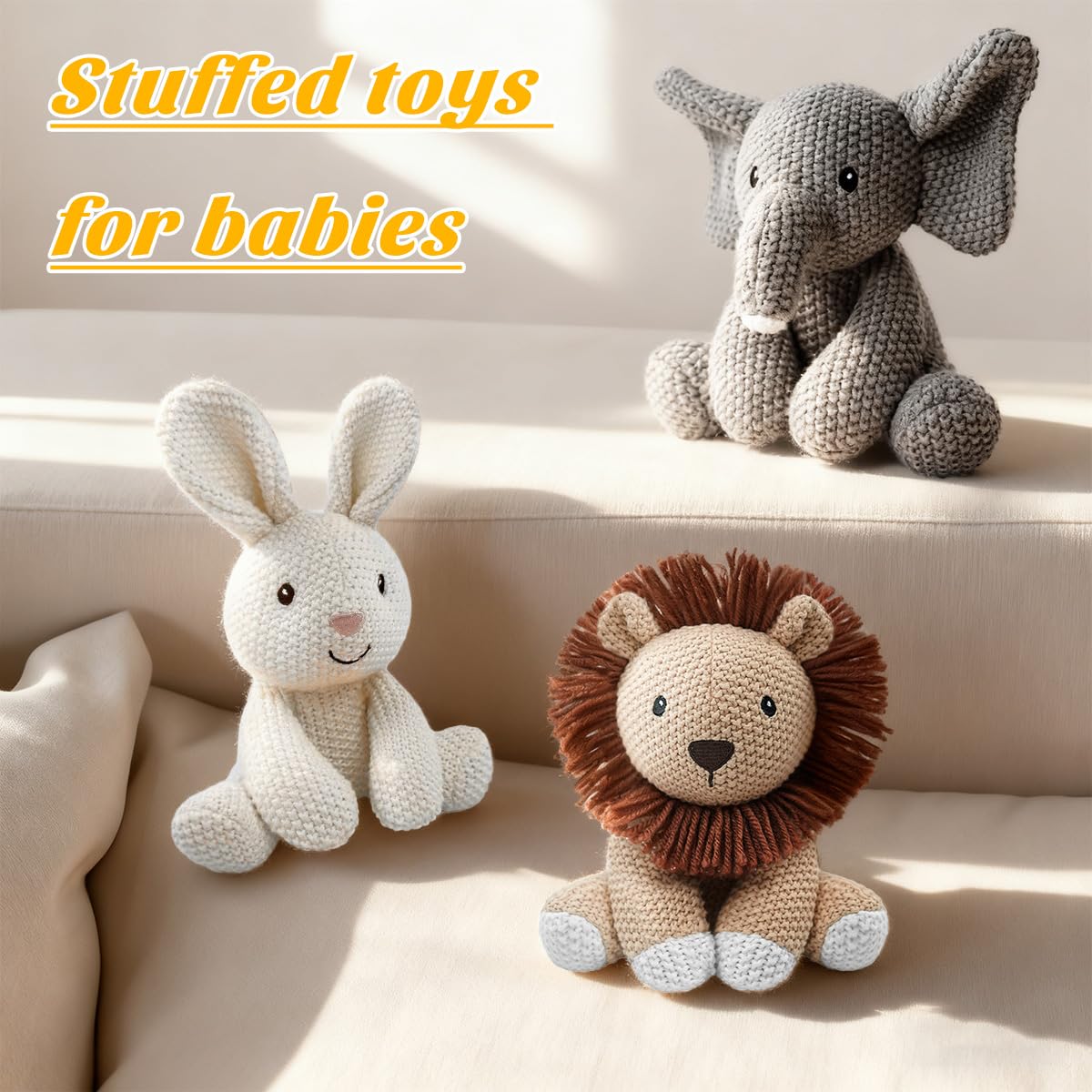 JUSTQUNSEEN Lion Stuffed Animal — 8-Inch Hand-Knit Plush Toy for Kids