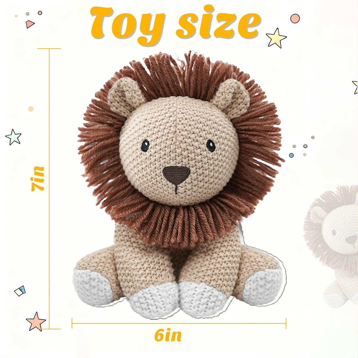 JUSTQUNSEEN Lion Stuffed Animal — 8-Inch Hand-Knit Plush Toy for Kids