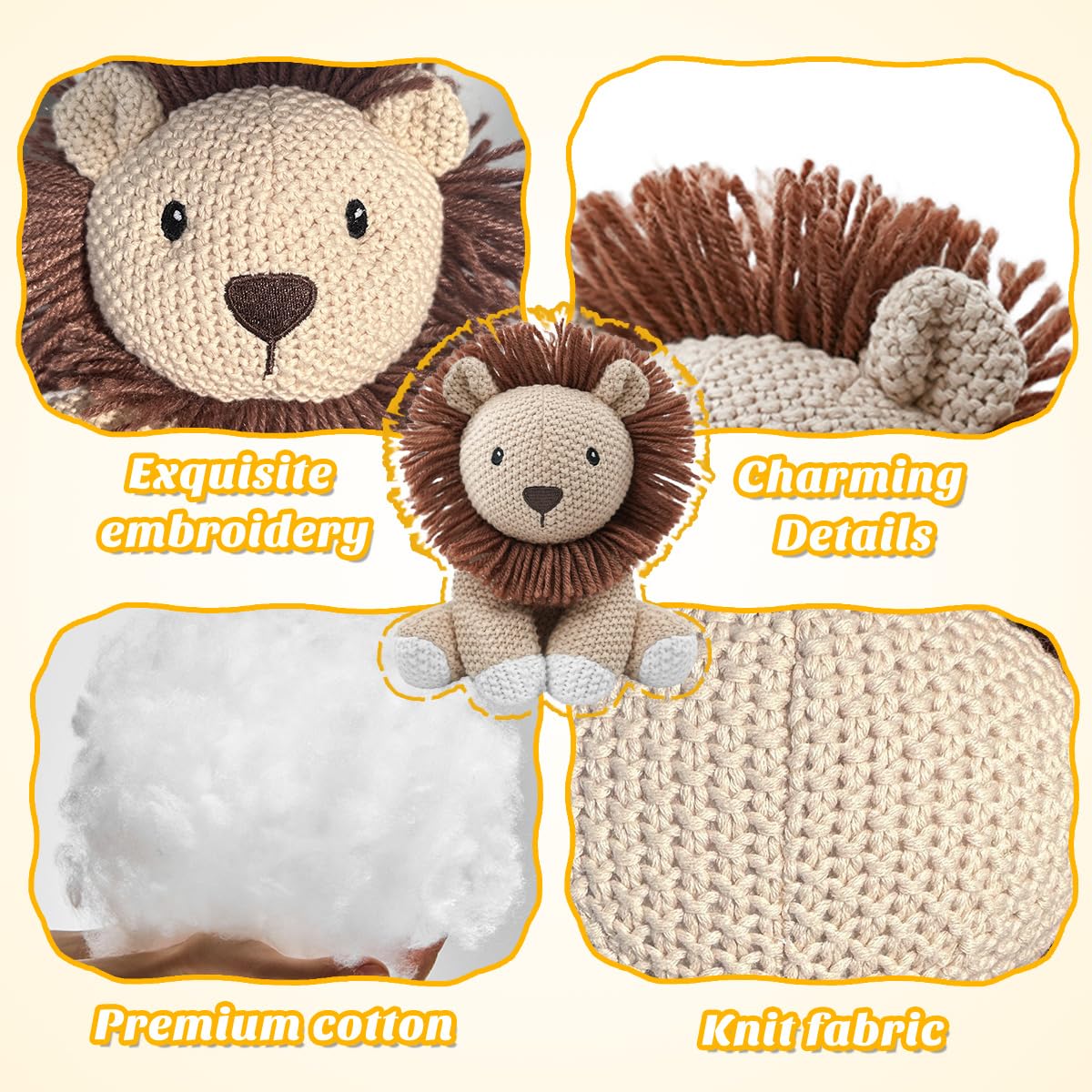 JUSTQUNSEEN Lion Stuffed Animal — 8-Inch Hand-Knit Plush Toy for Kids
