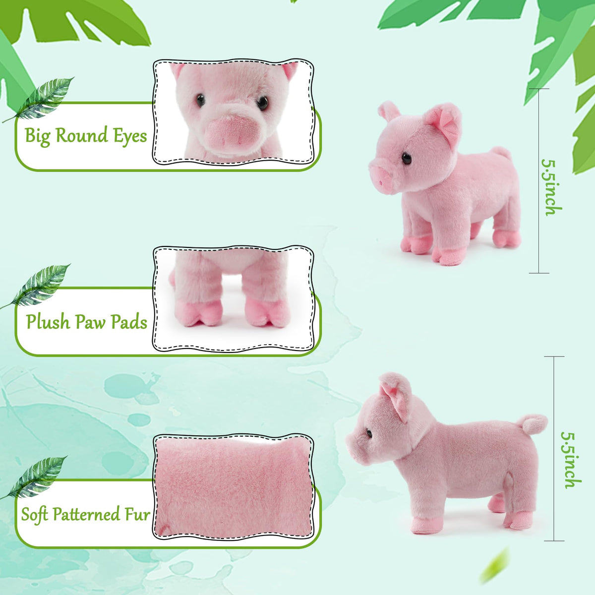 JUSTQUNSEEN Pigs 8-Inch Plush Stuffed Animal Toy – Cute Farm Animals for Kids