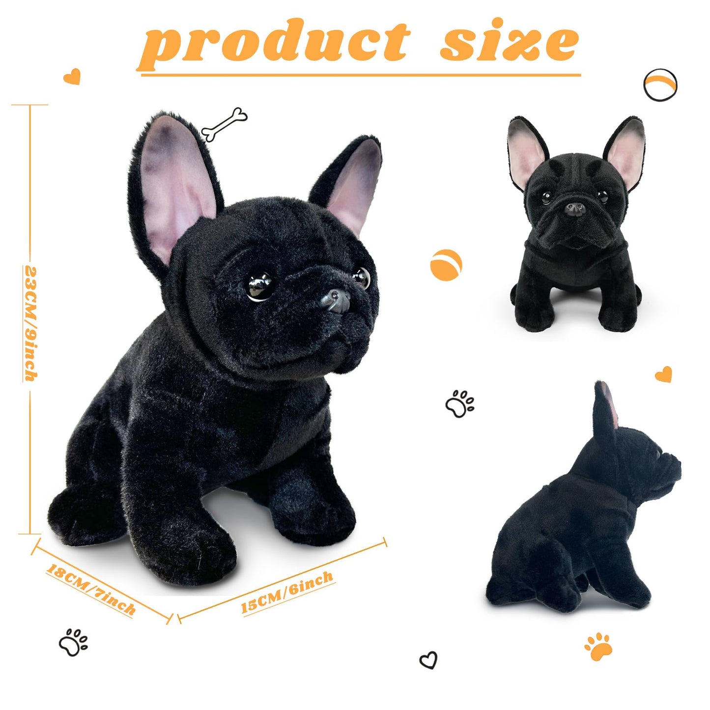 JUSTQUNSEEN Bulldog Stuffed Animal — Realistic 9" Plush Toy for Kids, Soft & Washable