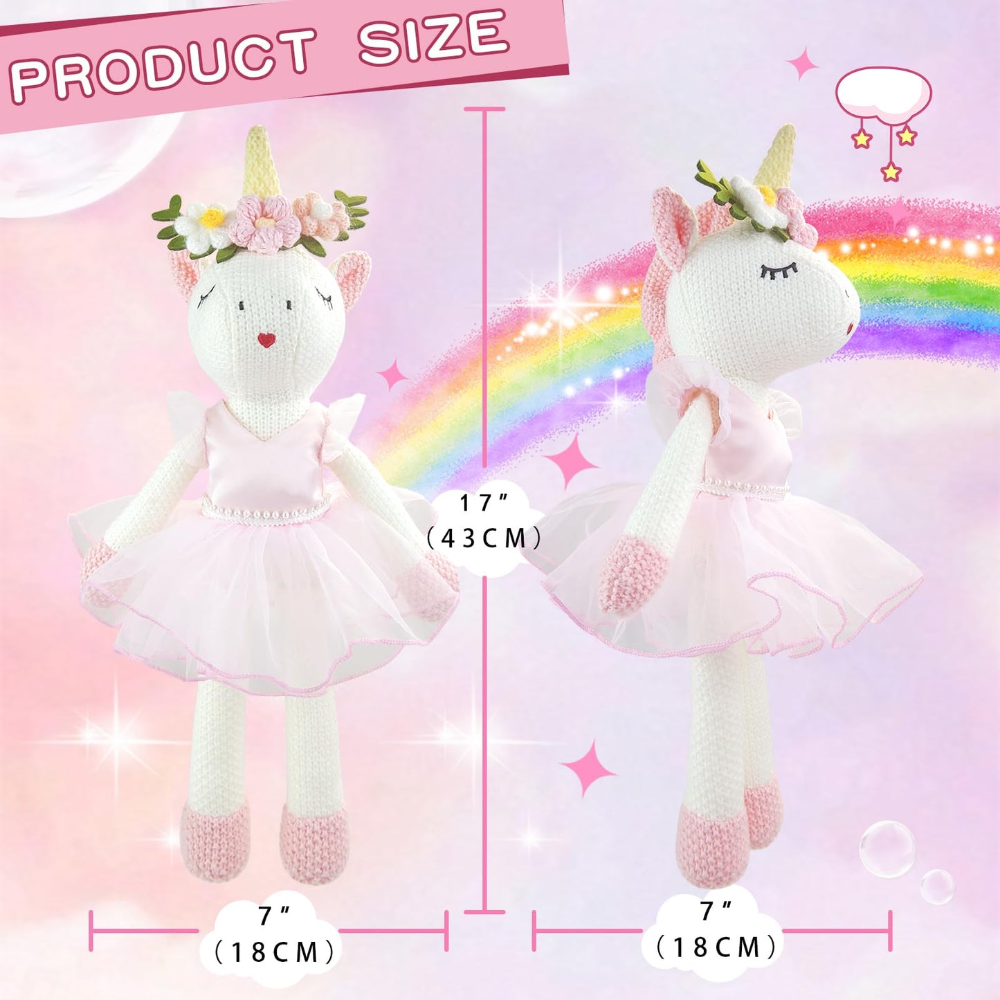 JUSTQUNSEEN Unicorn Stuffed Animals Plush – Pink Ballet Unicorn Toy for Girls