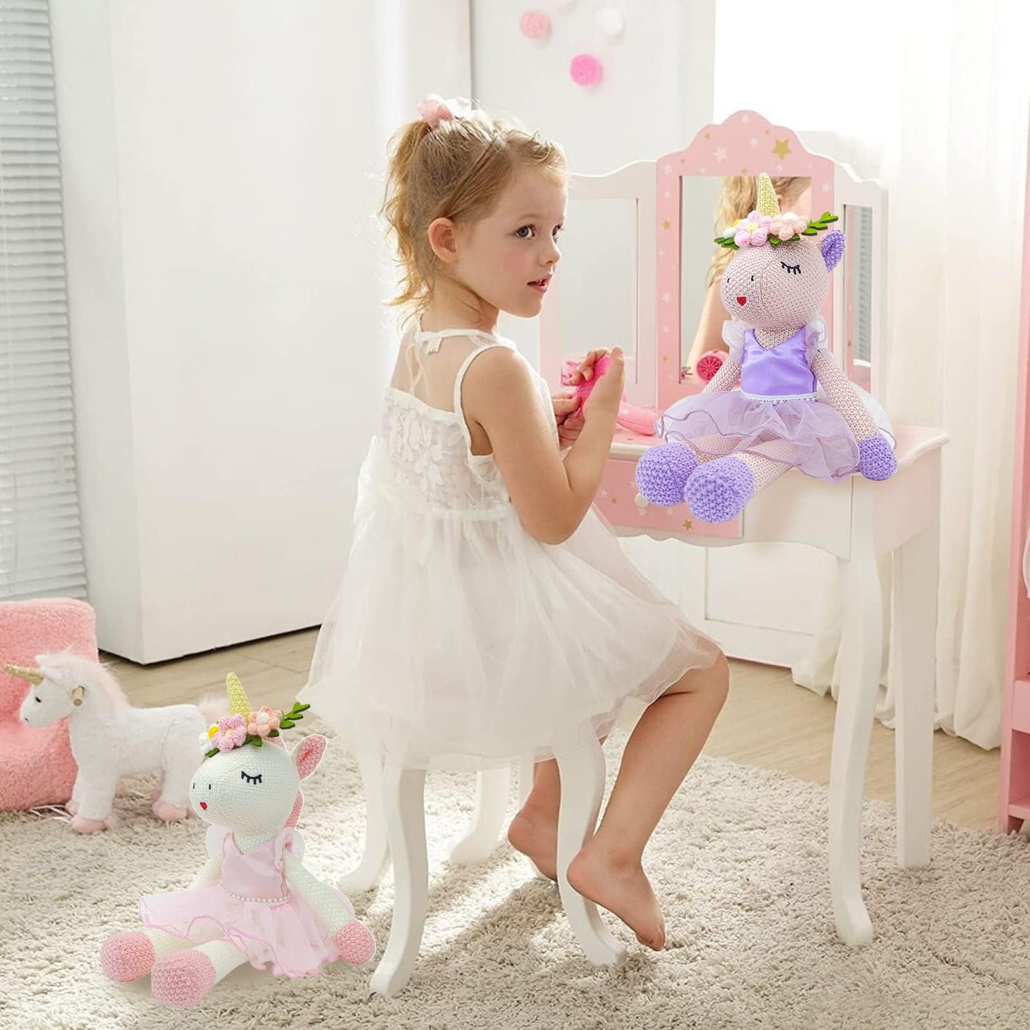 JUSTQUNSEEN Unicorn Stuffed Animals Plush – Pink Ballet Unicorn Toy for Girls