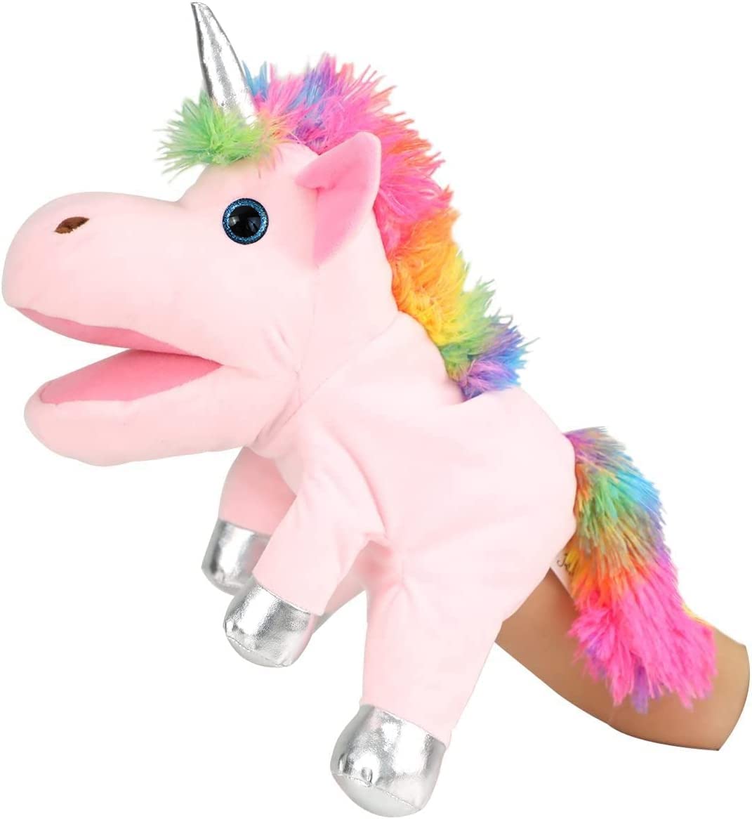 JUSTQUNSEEN Unicorn Hand Puppet – Plush Unicorn Toy for Kids & Adults