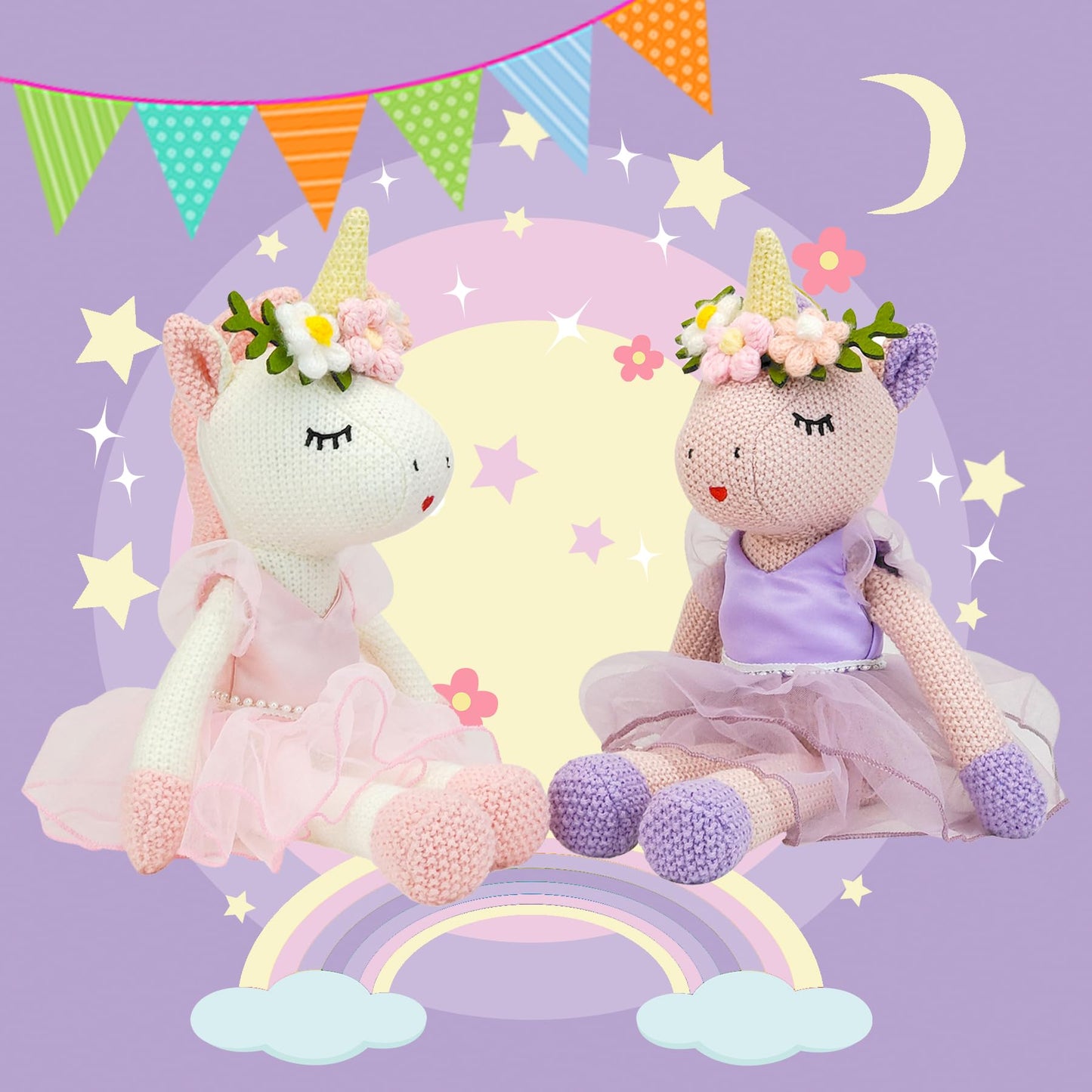 JUSTQUNSEEN Unicorn Stuffed Animals Plush – Pink Ballet Unicorn Toy for Girls