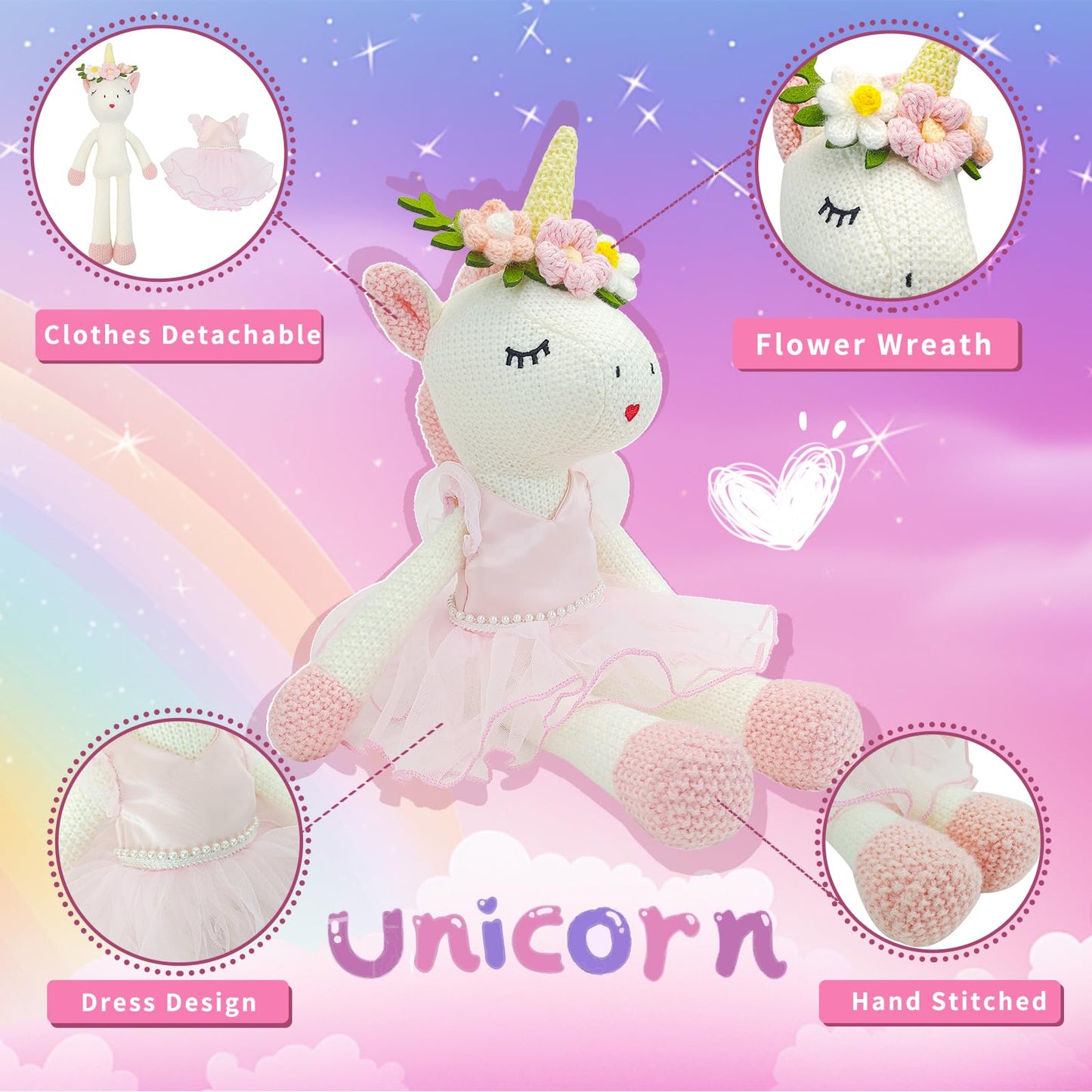 JUSTQUNSEEN Unicorn Stuffed Animals Plush – Pink Ballet Unicorn Toy for Girls
