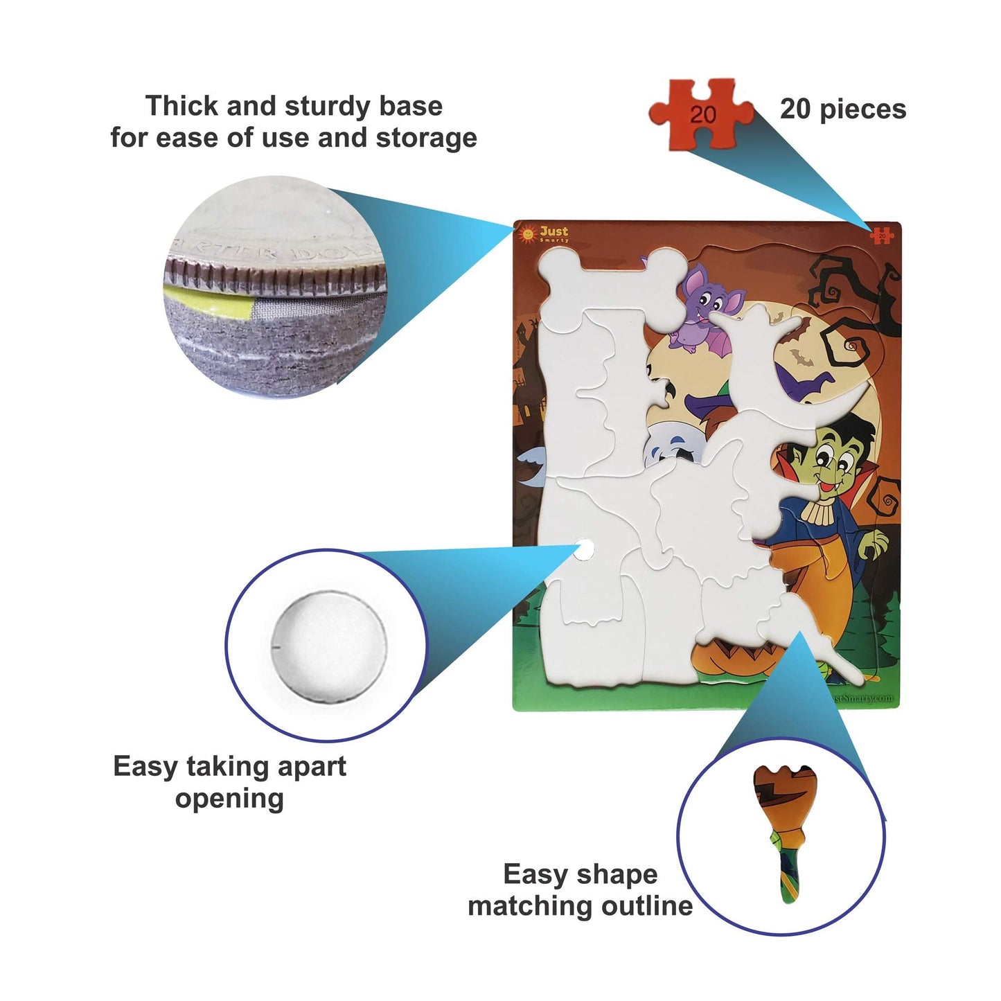 Just Smarty Halloween Puzzles for Kids 3-5 – 20-Piece Unique Shapes