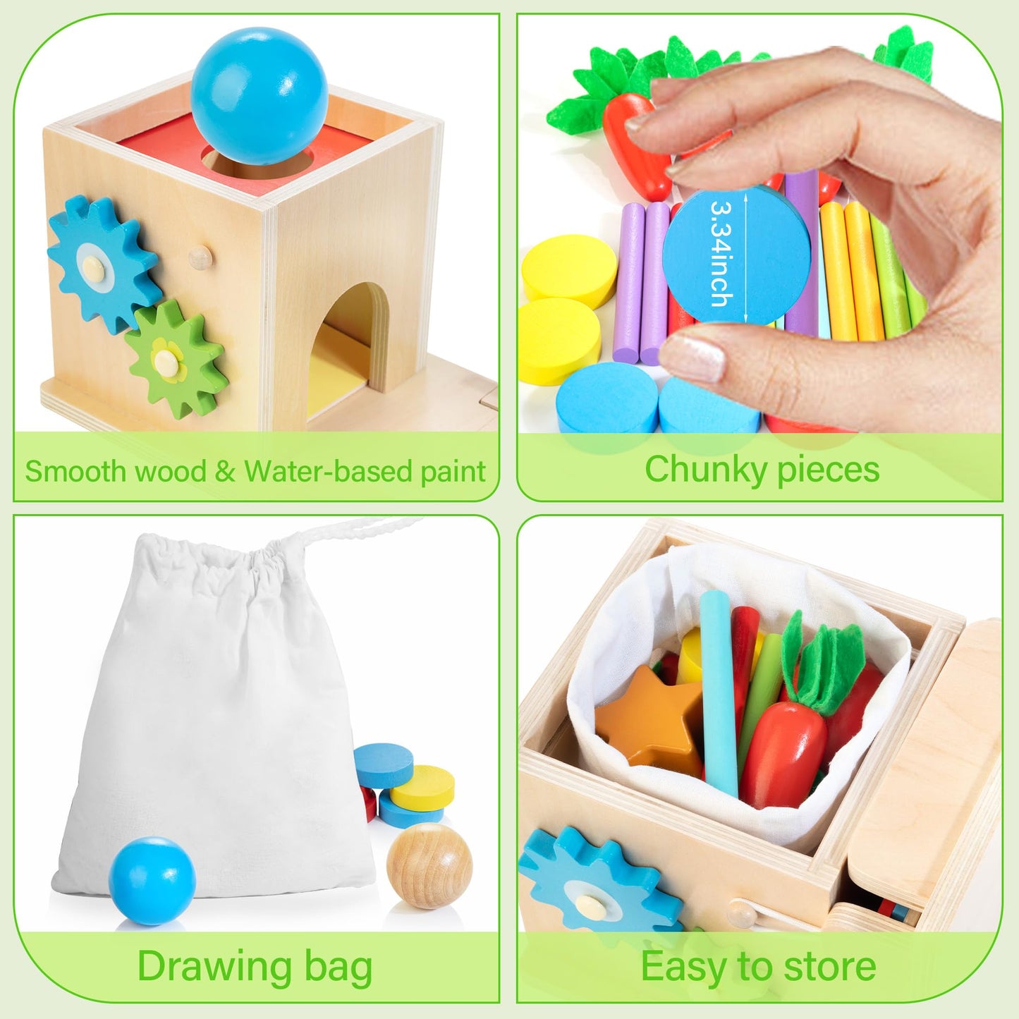 JUSTWOOD Montessori Toys for 1+ Year Old – 8-in-1 Wooden Play Kit