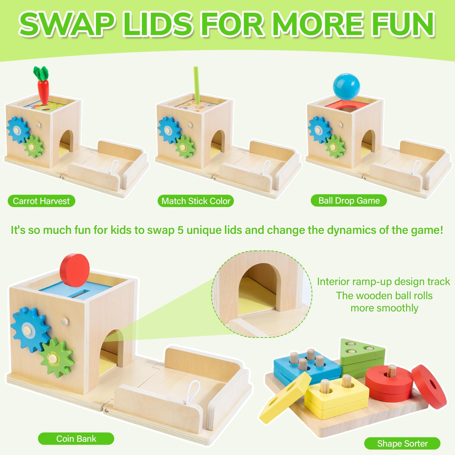 JUSTWOOD Montessori Toys for 1+ Year Old – 8-in-1 Wooden Play Kit