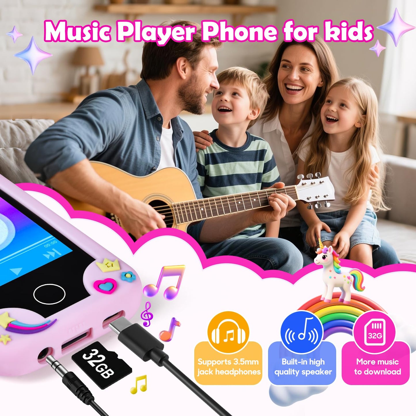 Jusvenmt Kids Phone for Girls | 2.8\" Touchscreen Toy Smartphone, 32GB, Dual Cameras, 44 Games, Unicorn Case