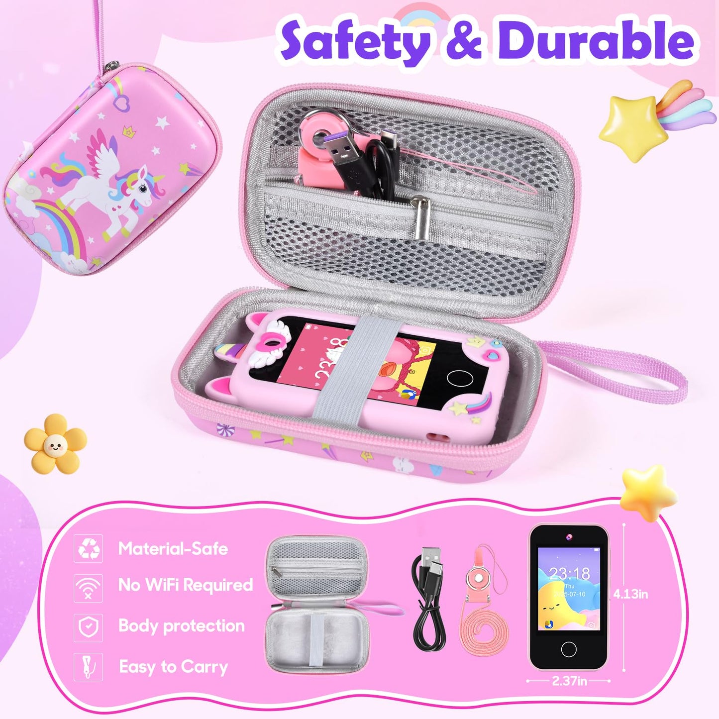Jusvenmt Kids Phone for Girls | 2.8\" Touchscreen Toy Smartphone, 32GB, Dual Cameras, 44 Games, Unicorn Case