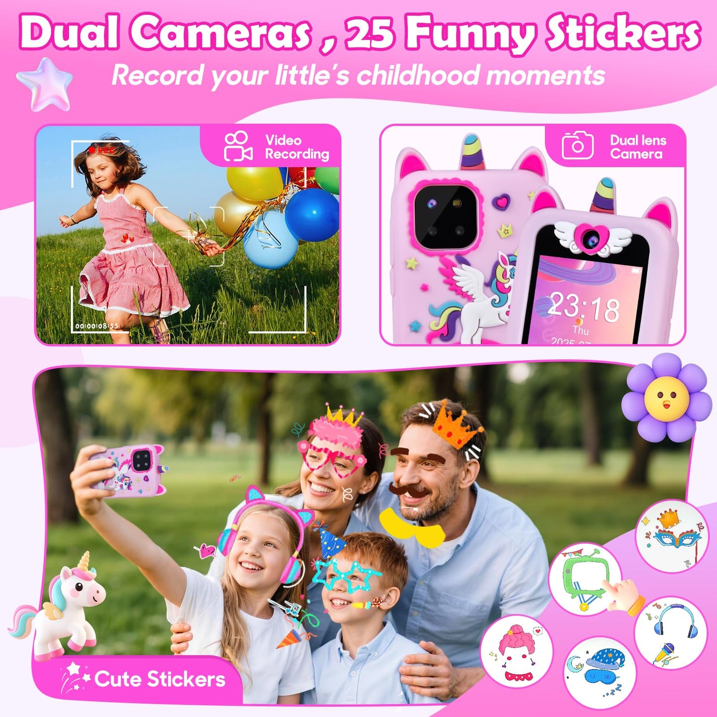 Jusvenmt Kids Phone for Girls | 2.8\" Touchscreen Toy Smartphone, 32GB, Dual Cameras, 44 Games, Unicorn Case