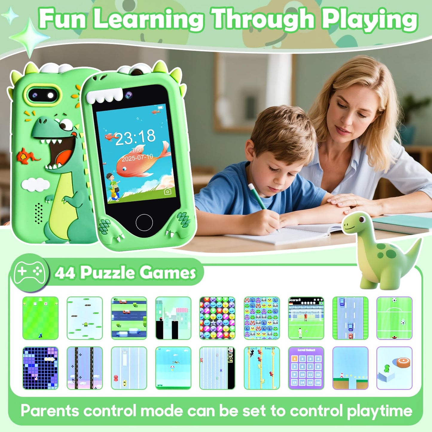 Jusvenmt Kids Smart Phone – Dinosaur 2.8” Touchscreen, 32GB, Dual Camera
