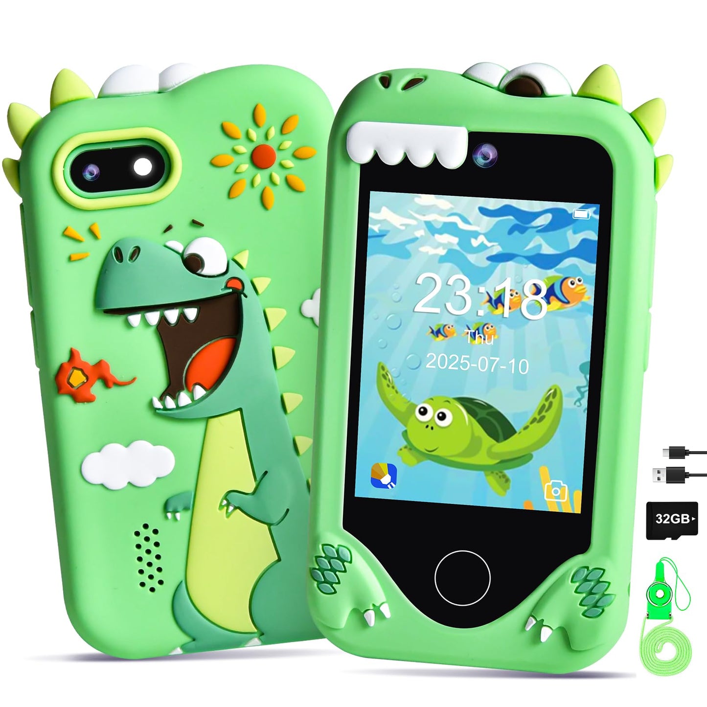 Jusvenmt Kids Smart Phone – Dinosaur 2.8” Touchscreen, 32GB, Dual Camera