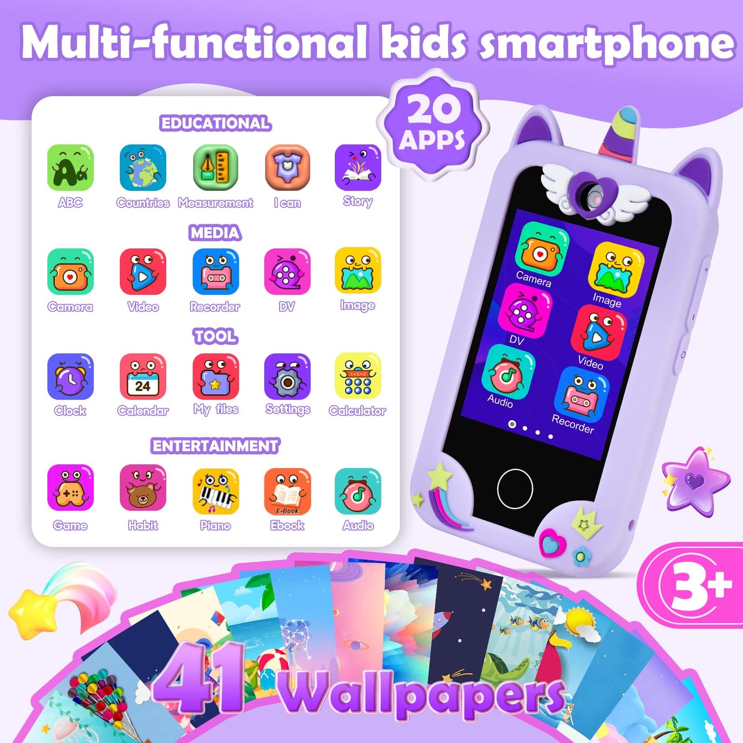 Jusvenmt Kids Smart Phone for Girls – 2.8-Inch Touchscreen Toy with 44 Games, 32GB, Safe & Fun
