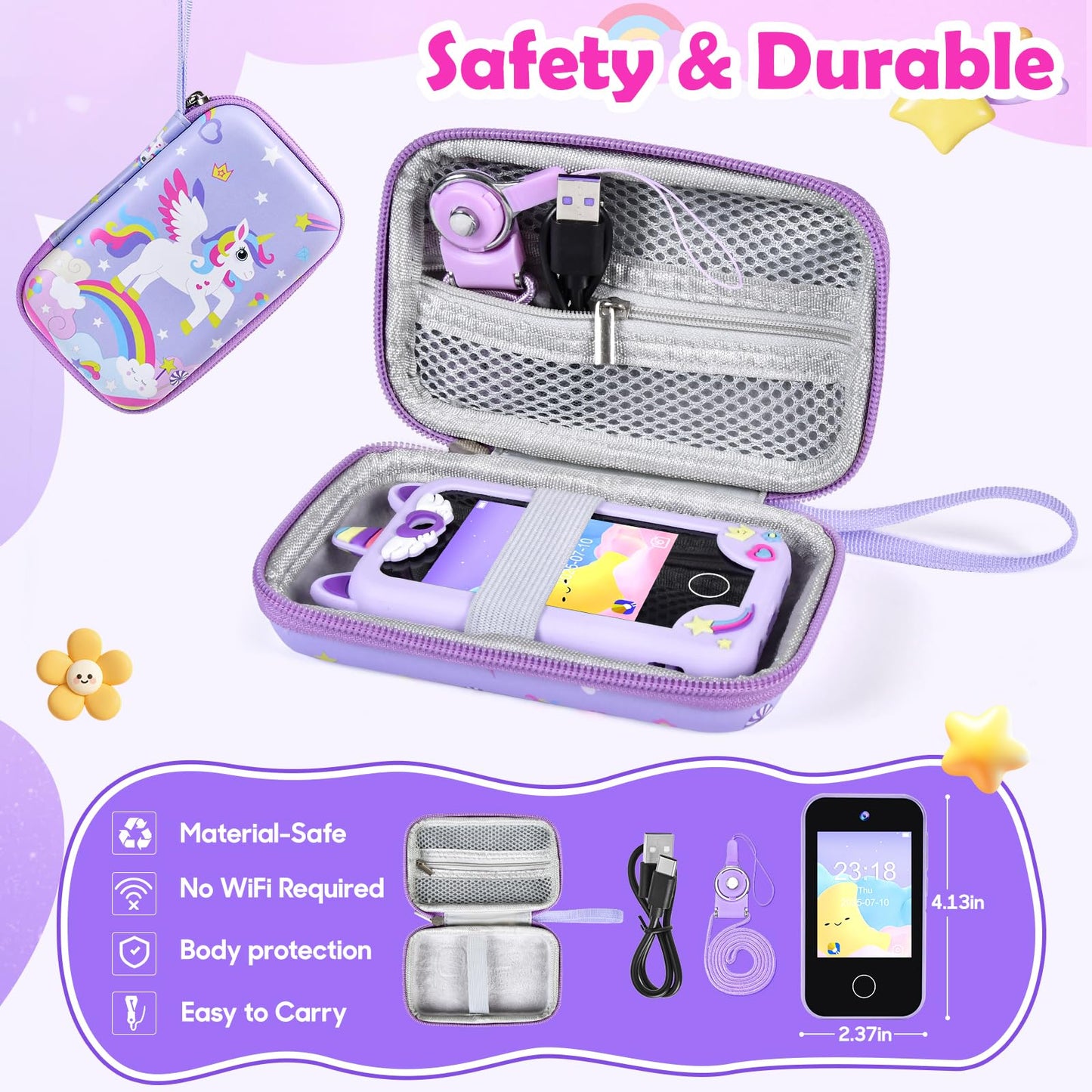 Jusvenmt Kids Smart Phone for Girls – 2.8-Inch Touchscreen Toy with 44 Games, 32GB, Safe & Fun