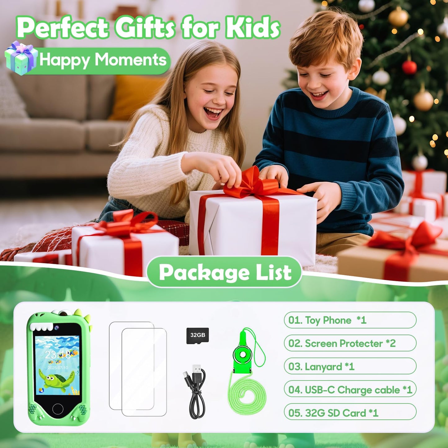 Jusvenmt Kids Smart Phone – Dinosaur 2.8” Touchscreen, 32GB, Dual Camera