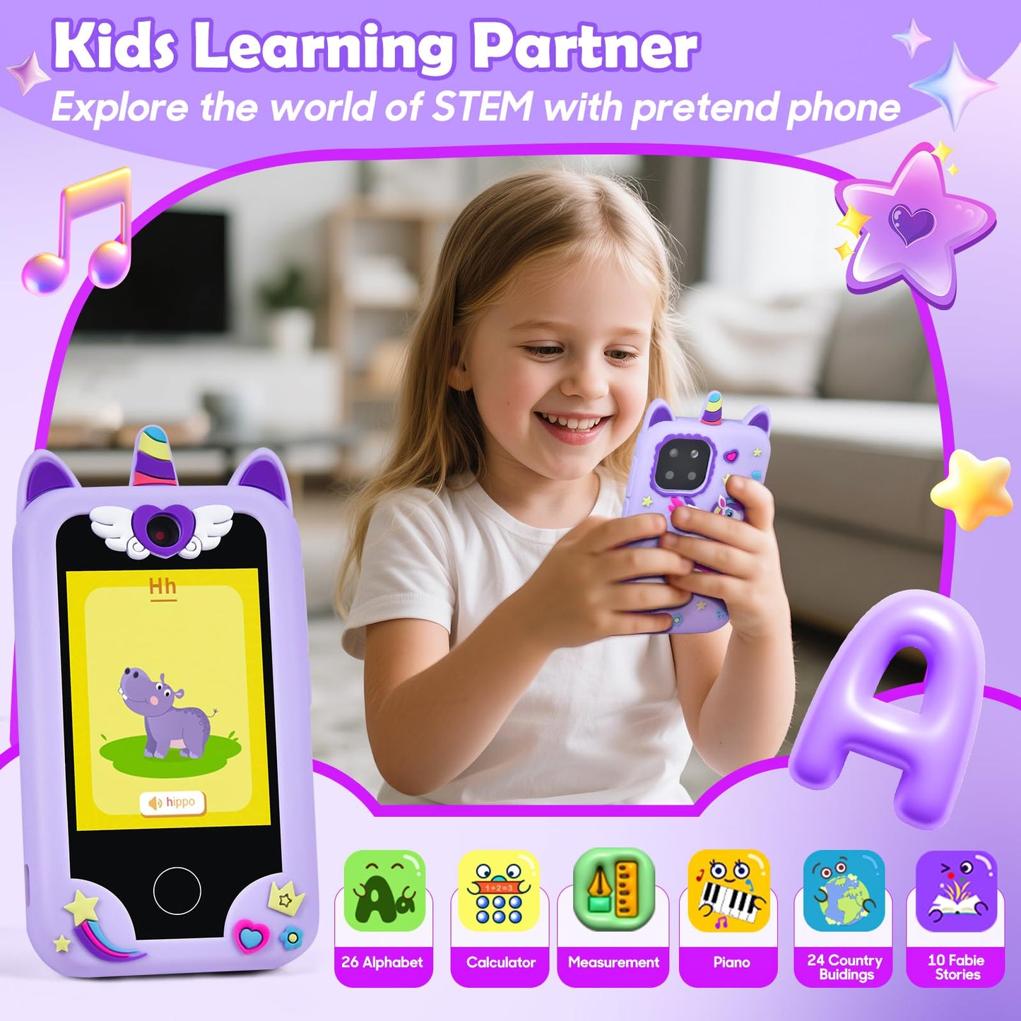 Jusvenmt Kids Smart Phone for Girls – 2.8-Inch Touchscreen Toy with 44 Games, 32GB, Safe & Fun
