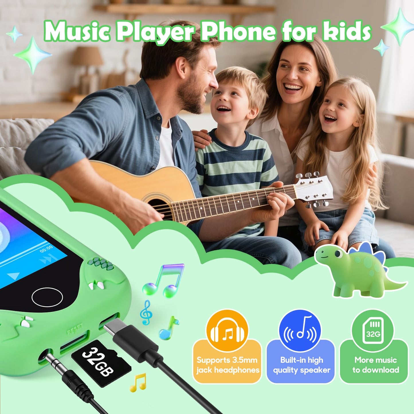 Jusvenmt Kids Smart Phone – Dinosaur 2.8” Touchscreen, 32GB, Dual Camera