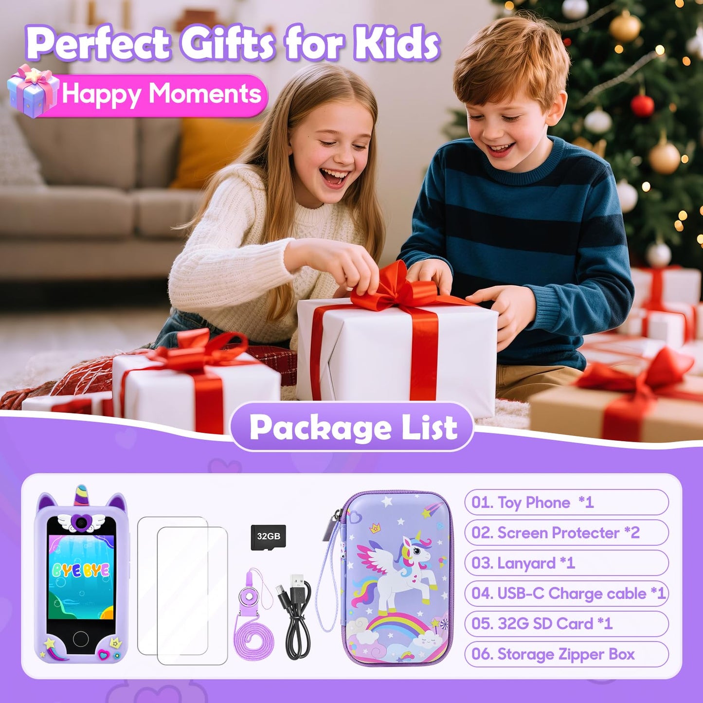 Jusvenmt Kids Smart Phone for Girls – 2.8-Inch Touchscreen Toy with 44 Games, 32GB, Safe & Fun