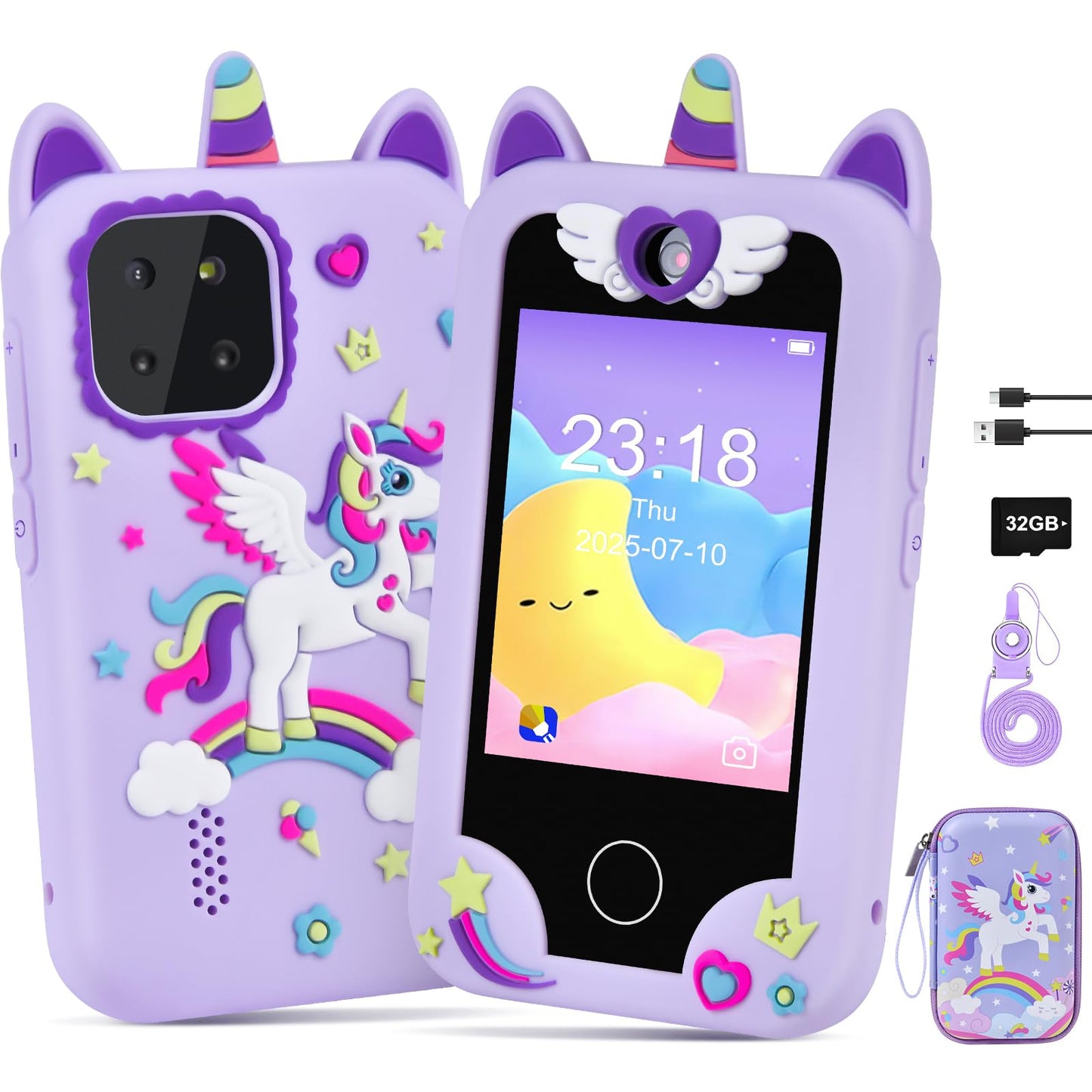 Jusvenmt Kids Smart Phone for Girls – 2.8-Inch Touchscreen Toy with 44 Games, 32GB, Safe & Fun
