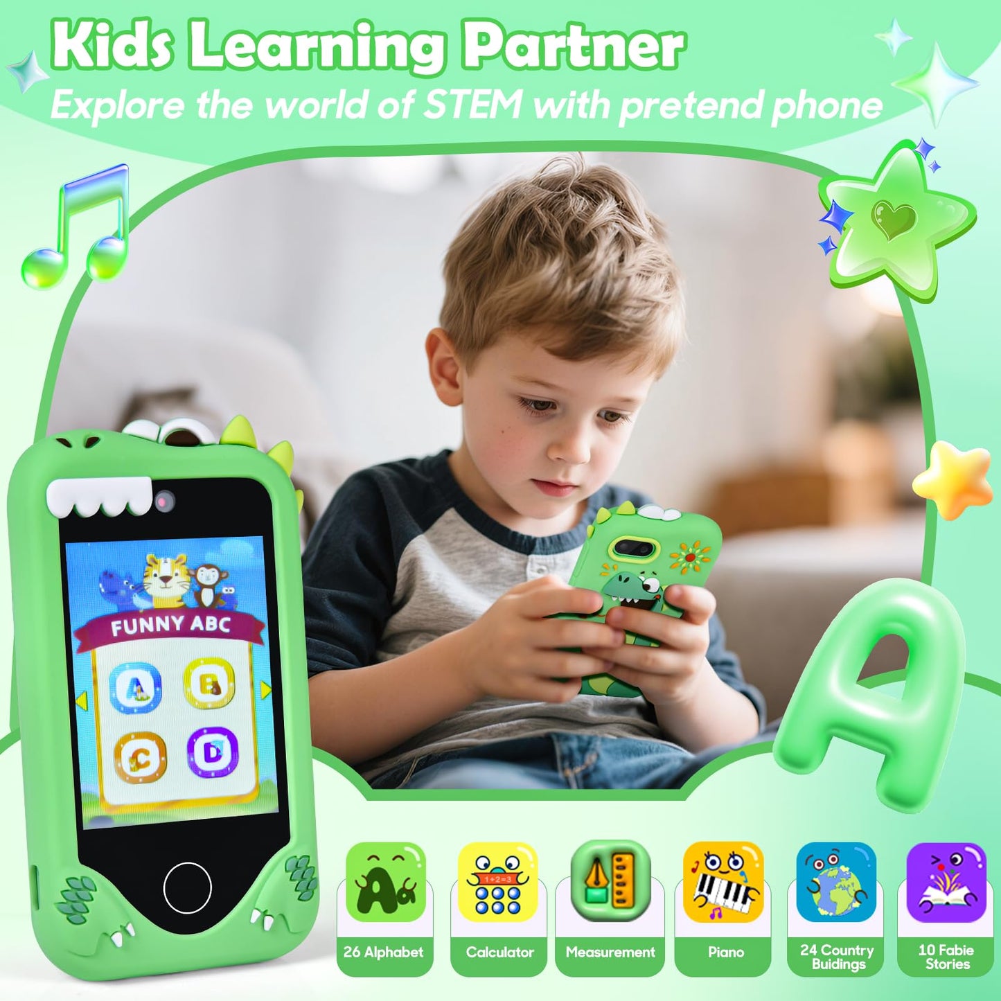 Jusvenmt Kids Smart Phone – Dinosaur 2.8” Touchscreen, 32GB, Dual Camera