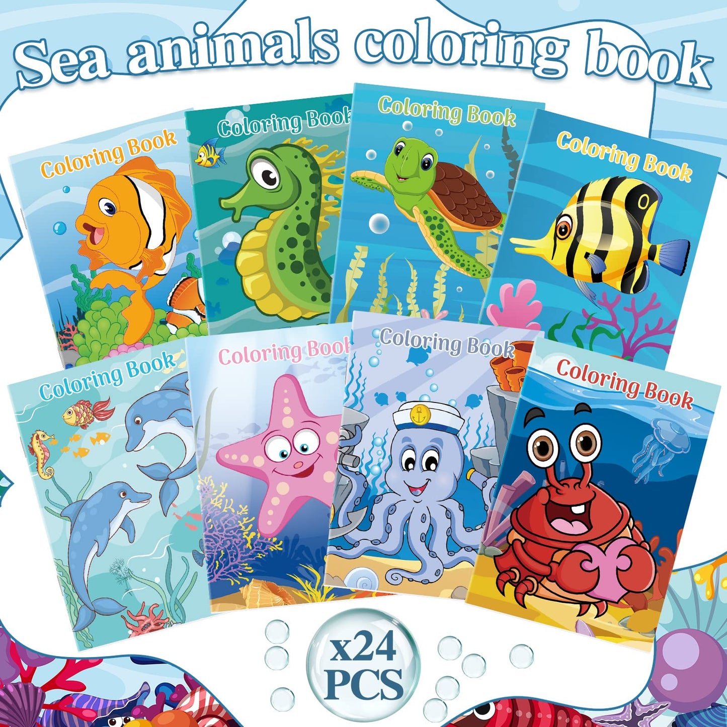 Jutom 24 Pcs Mini Ocean Coloring Books Bulk – Sea Animal Party Favors & DIY Crafts