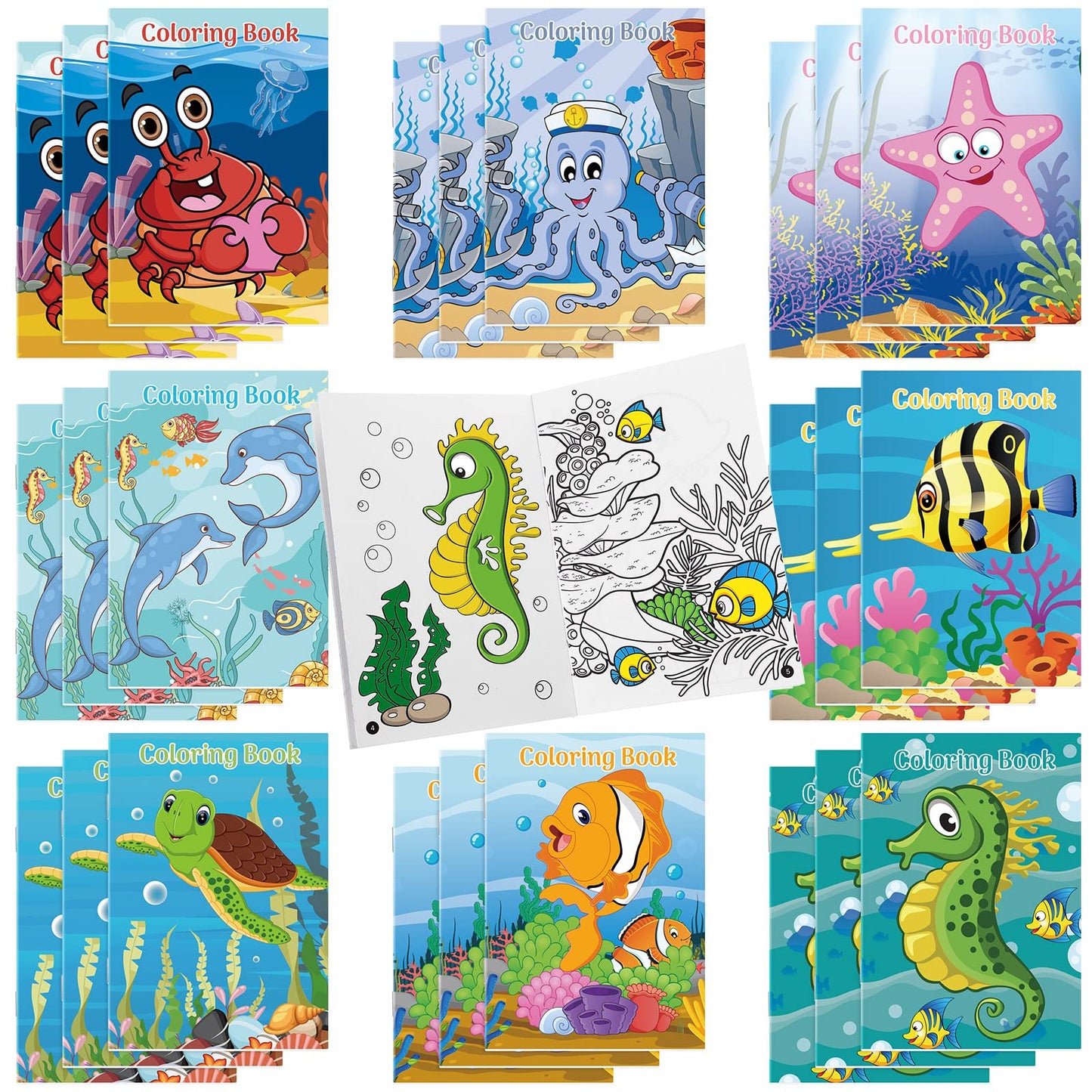 Jutom 24 Pcs Mini Ocean Coloring Books Bulk – Sea Animal Party Favors & DIY Crafts