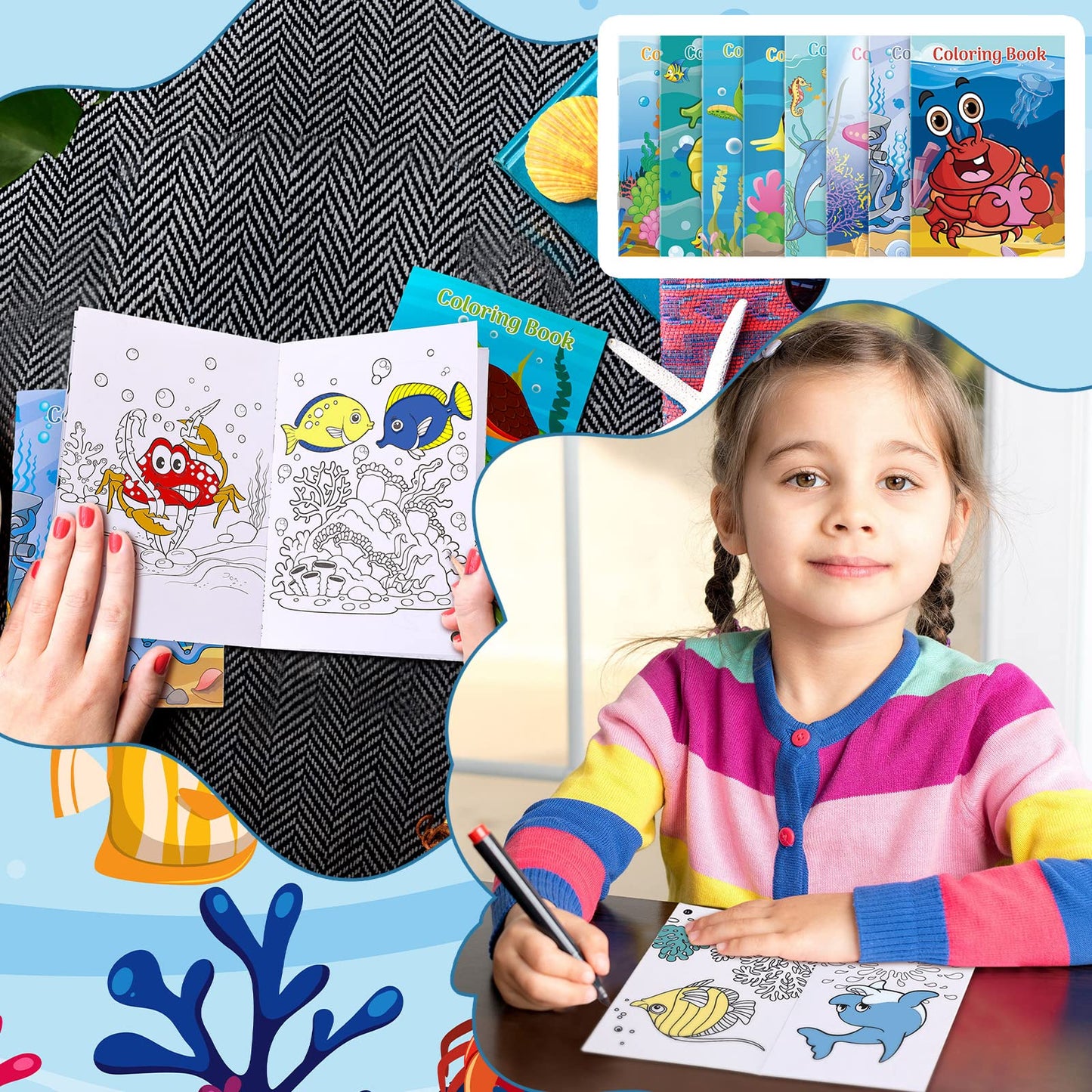 Jutom 24 Pcs Mini Ocean Coloring Books Bulk – Sea Animal Party Favors & DIY Crafts
