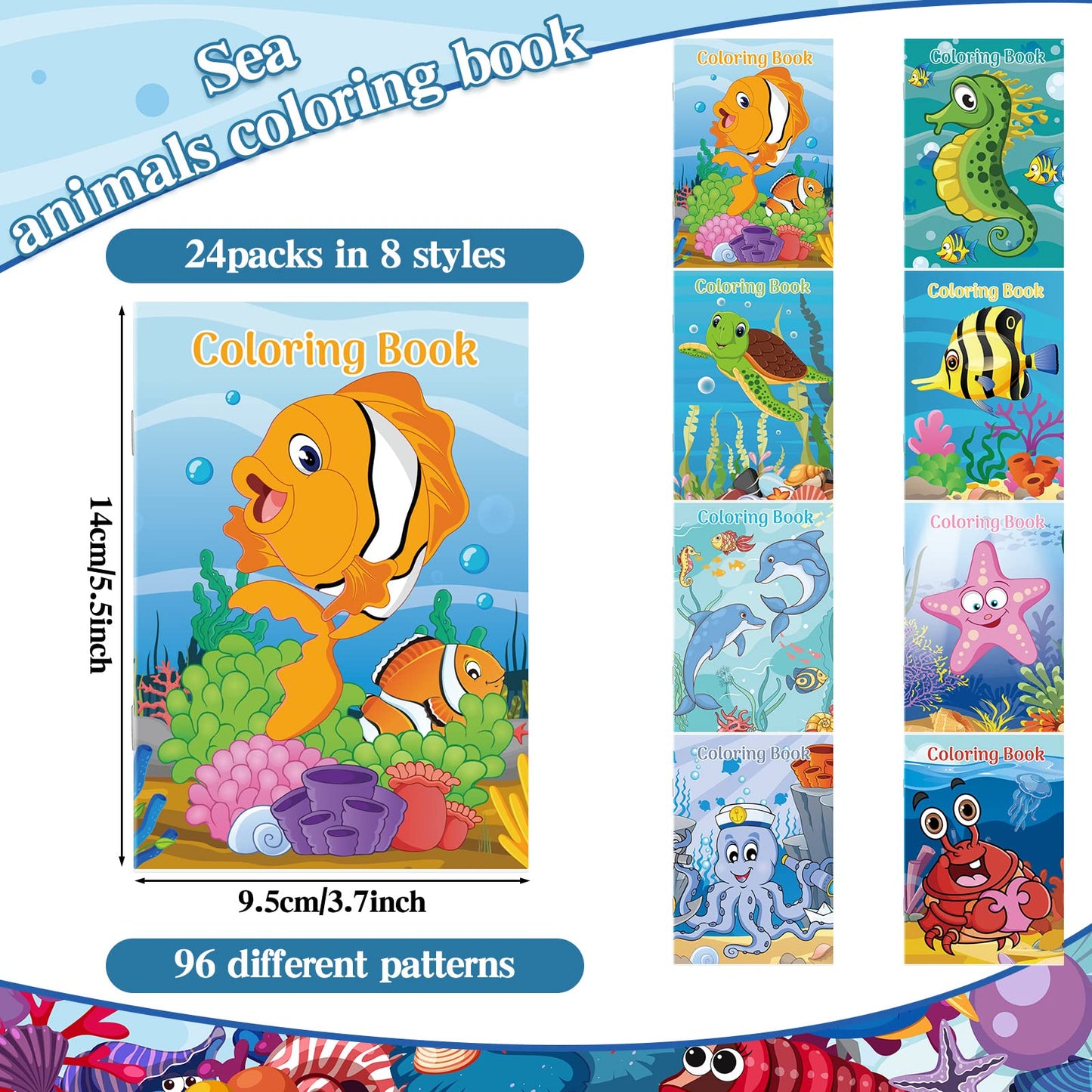 Jutom 24 Pcs Mini Ocean Coloring Books Bulk – Sea Animal Party Favors & DIY Crafts