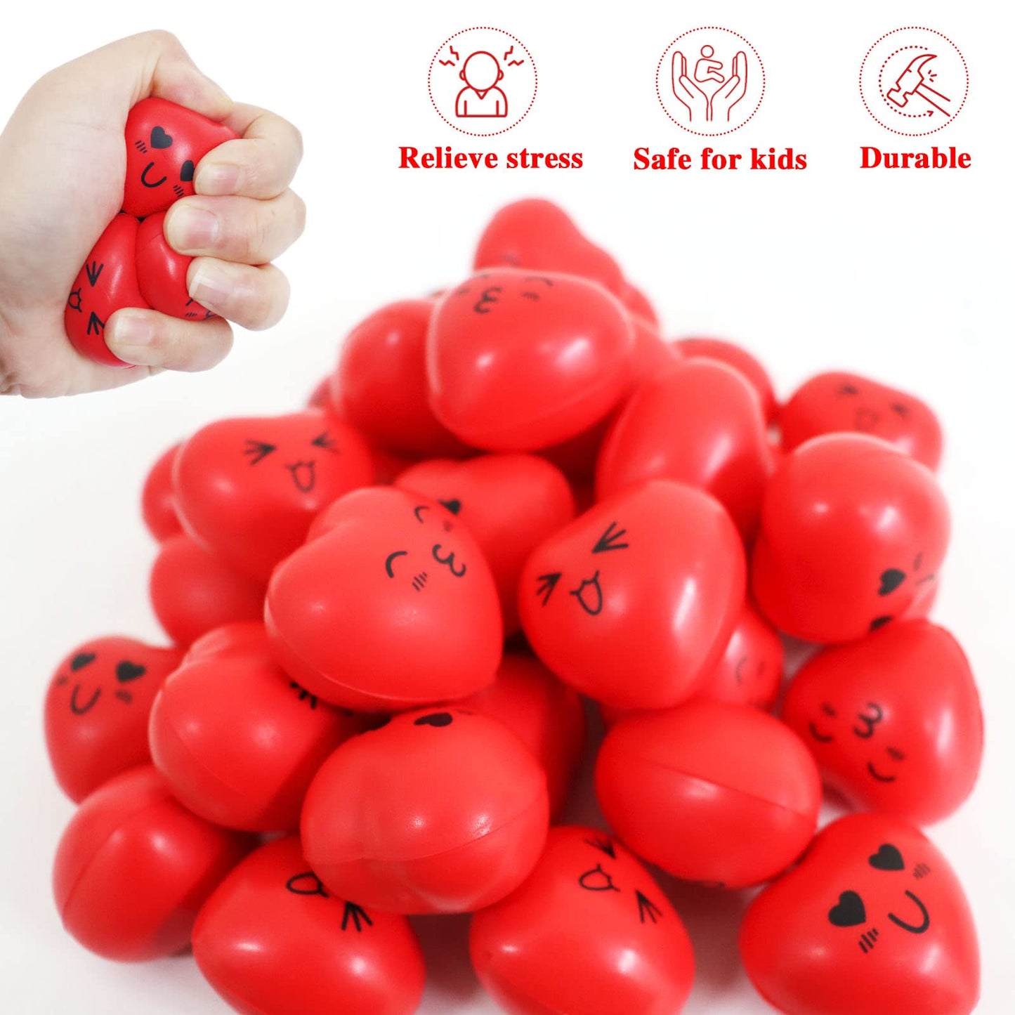 Juuxncgv 30 Pcs Heart Stress Balls – Mini 1.6in Heart-Shaped Smiley Stress Toys