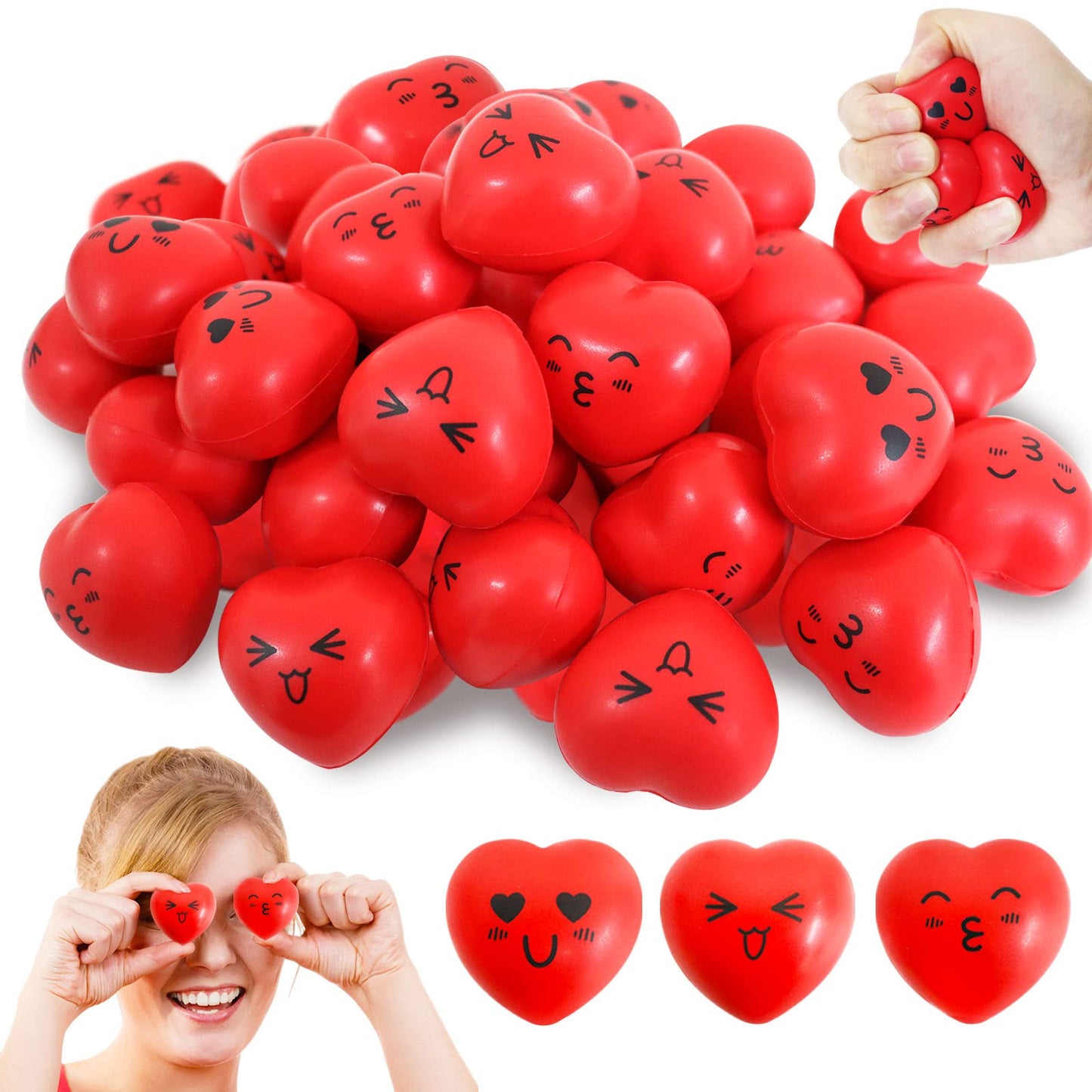 Juuxncgv 30 Pcs Heart Stress Balls – Mini 1.6in Heart-Shaped Smiley Stress Toys