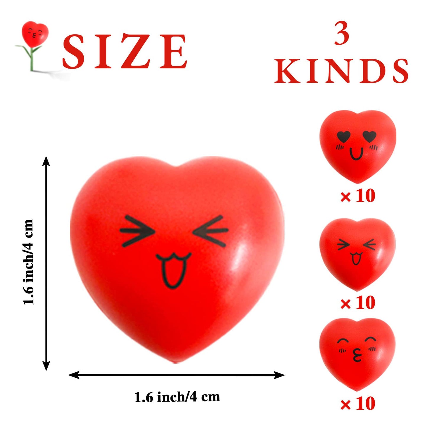 Juuxncgv 30 Pcs Heart Stress Balls – Mini 1.6in Heart-Shaped Smiley Stress Toys